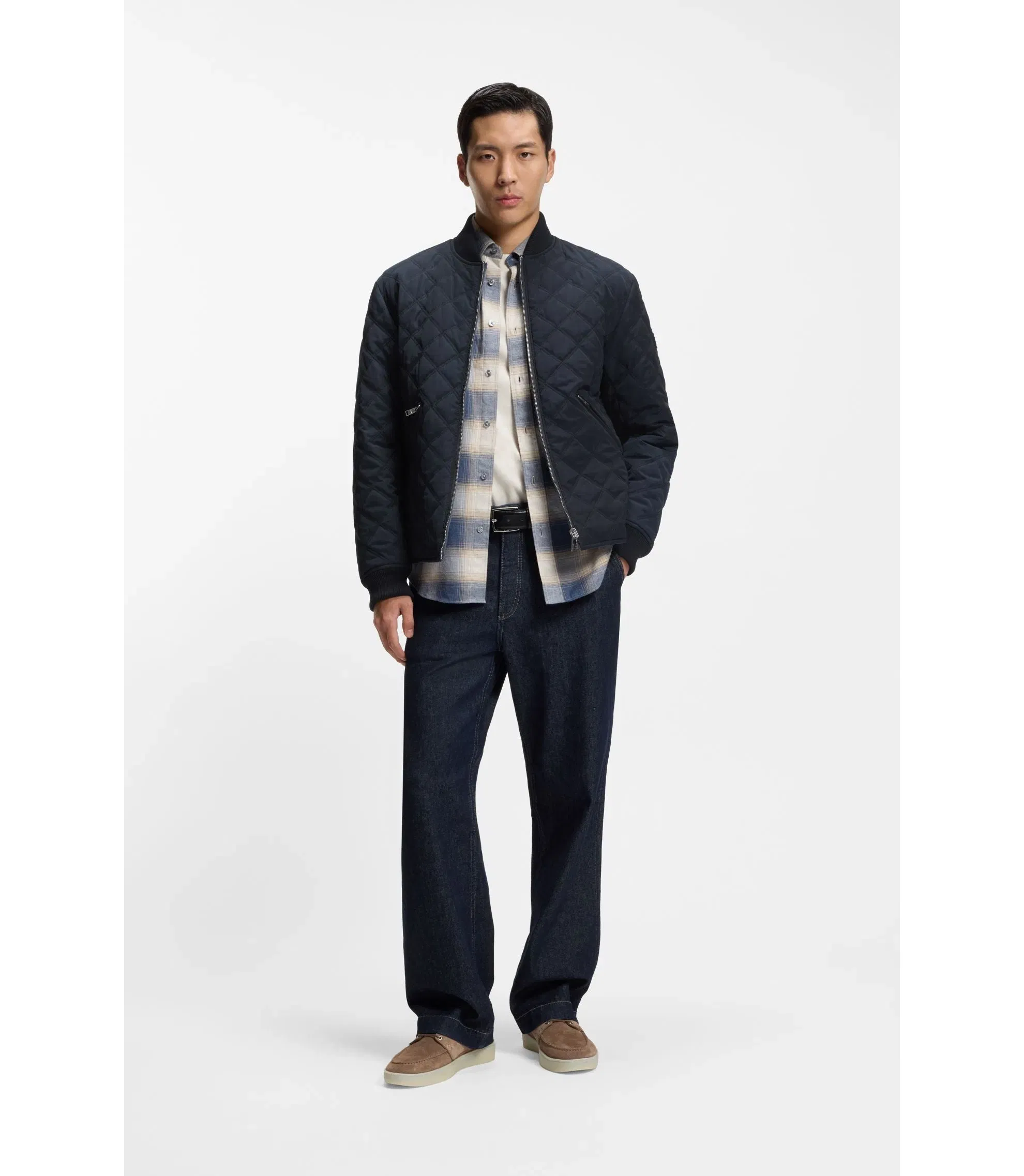 Boss Reversible Water Repellent Jacket With Quilting Dark Blue