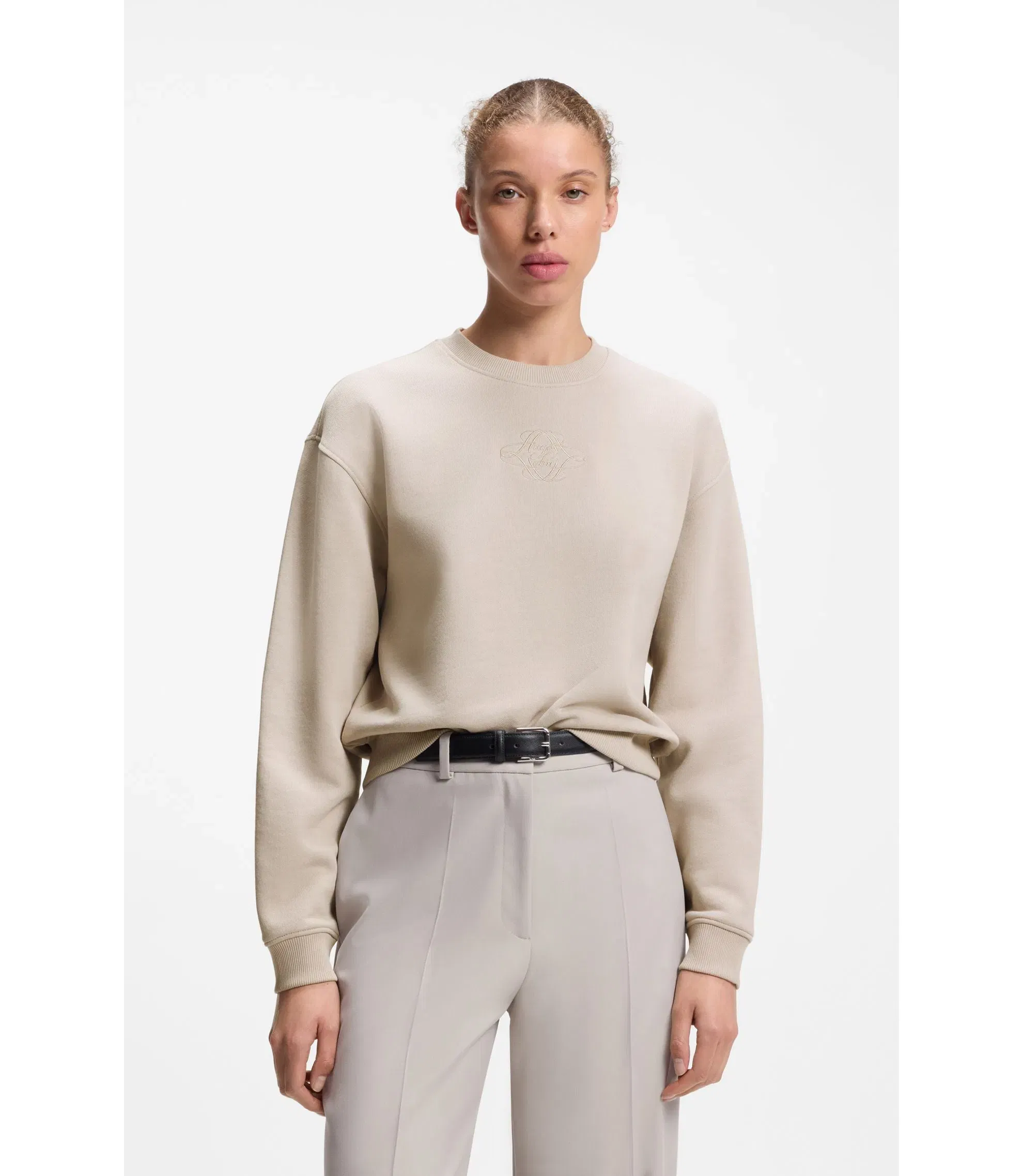 Hugo Resort Script Logo Sweatshirt In Cotton Light Grey Women's