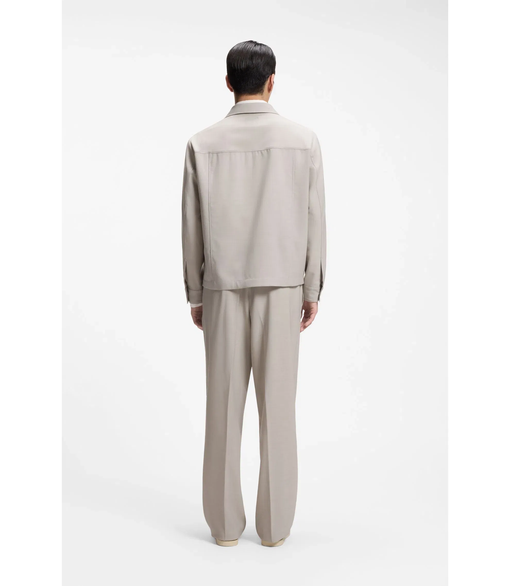 Boss Relaxed Fit Zip Up Jacket In Patterned Virgin Wool Light Beige