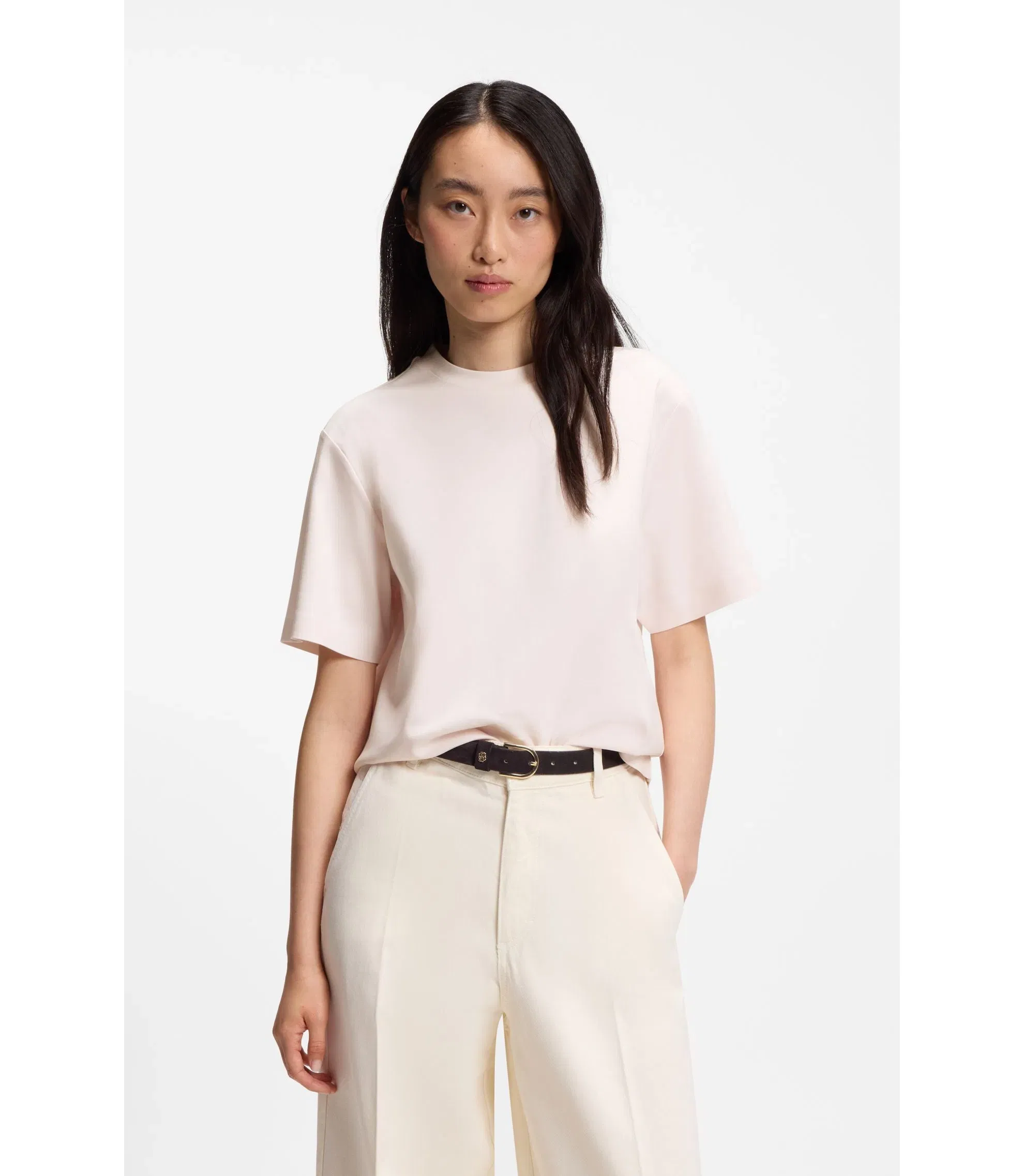 Boss Relaxed Fit T-Shirt In Mercerized Cotton Light Pink Women's