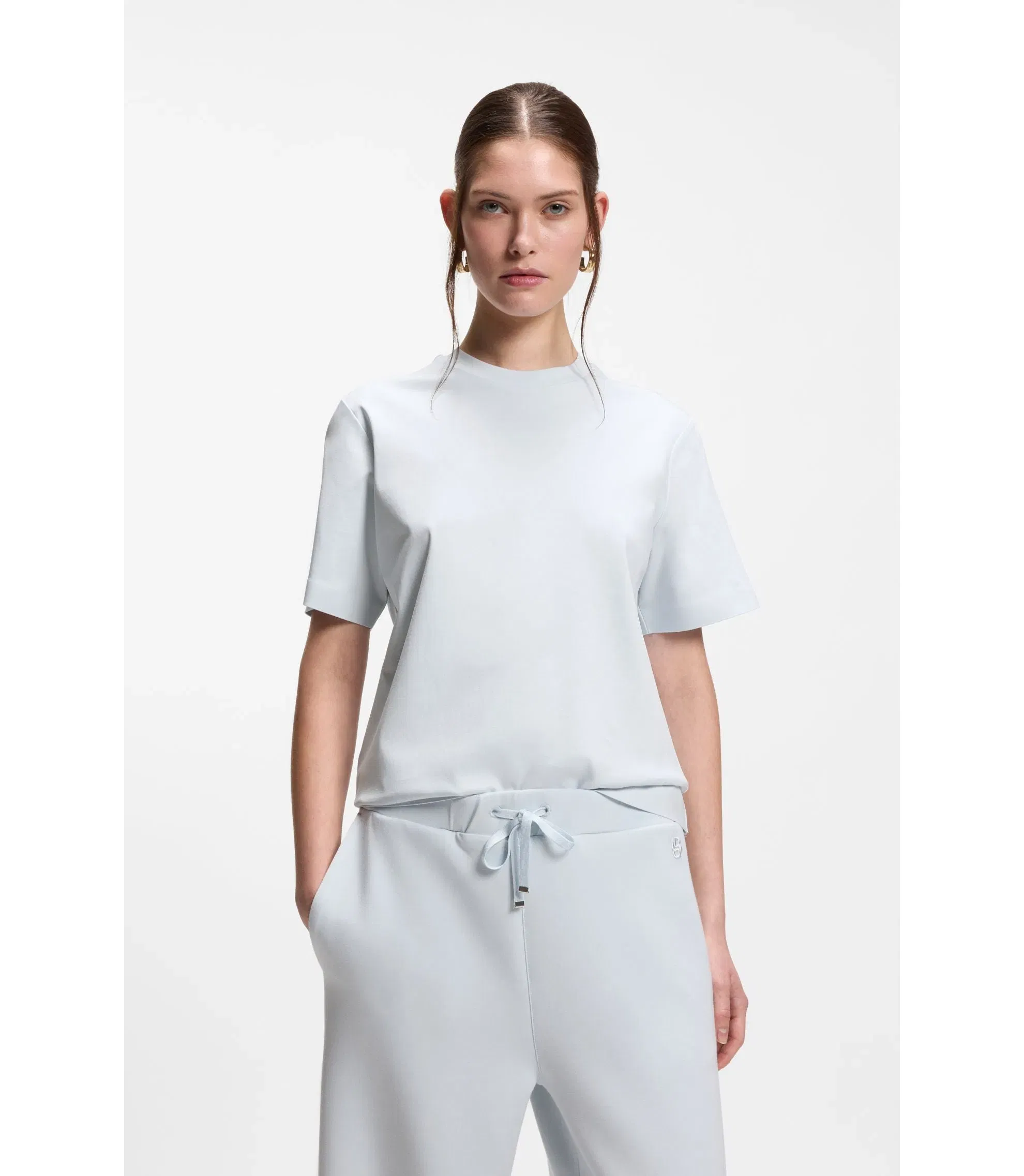 Boss Relaxed Fit T-Shirt In Mercerized Cotton Light Blue Women's