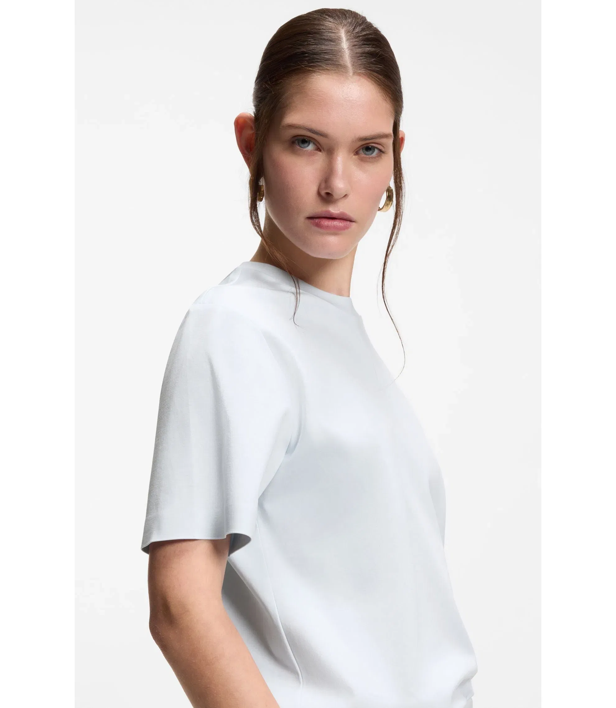 Boss Relaxed Fit T-Shirt In Mercerized Cotton Light Blue Women's