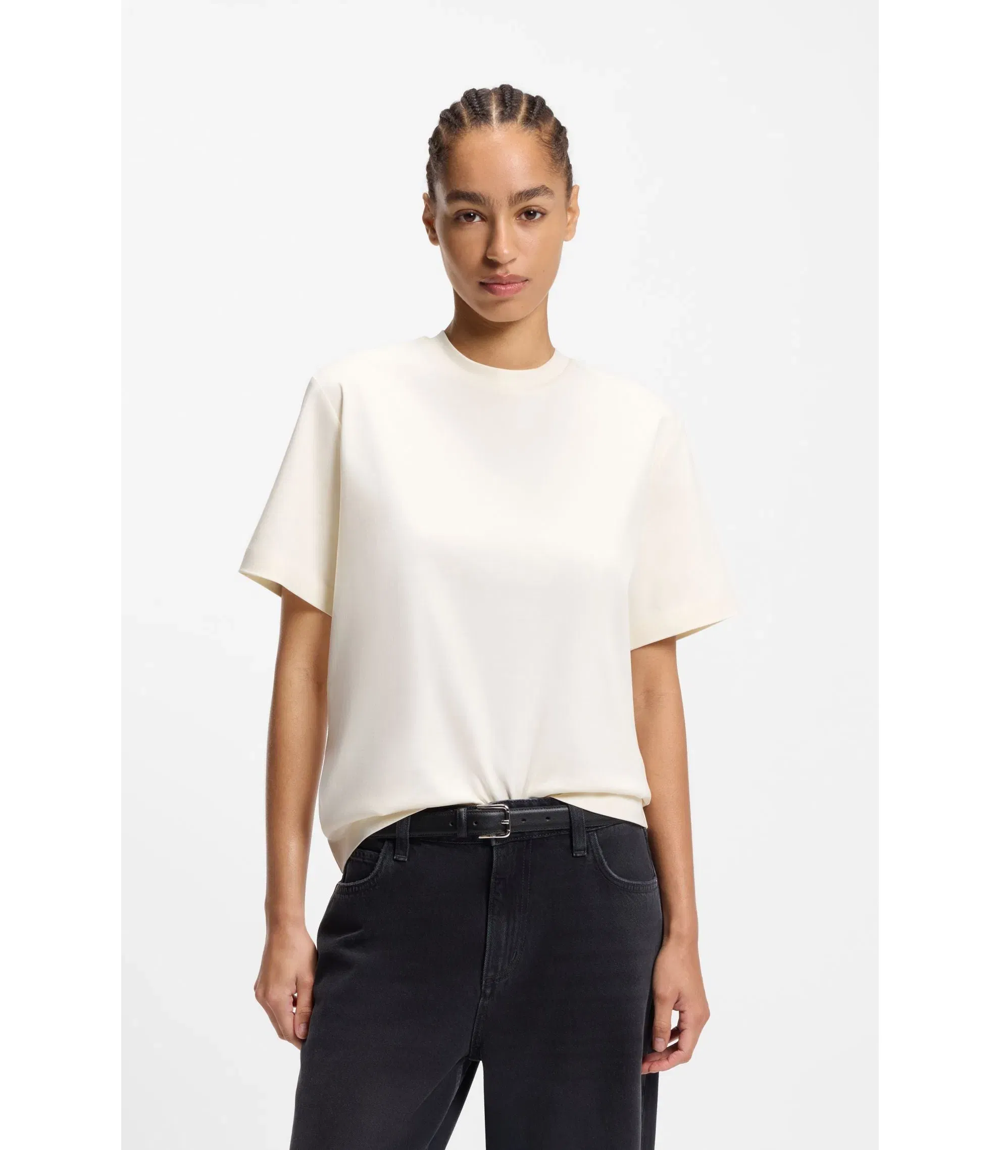 Boss Relaxed Fit T-Shirt In Mercerized Cotton White Women's