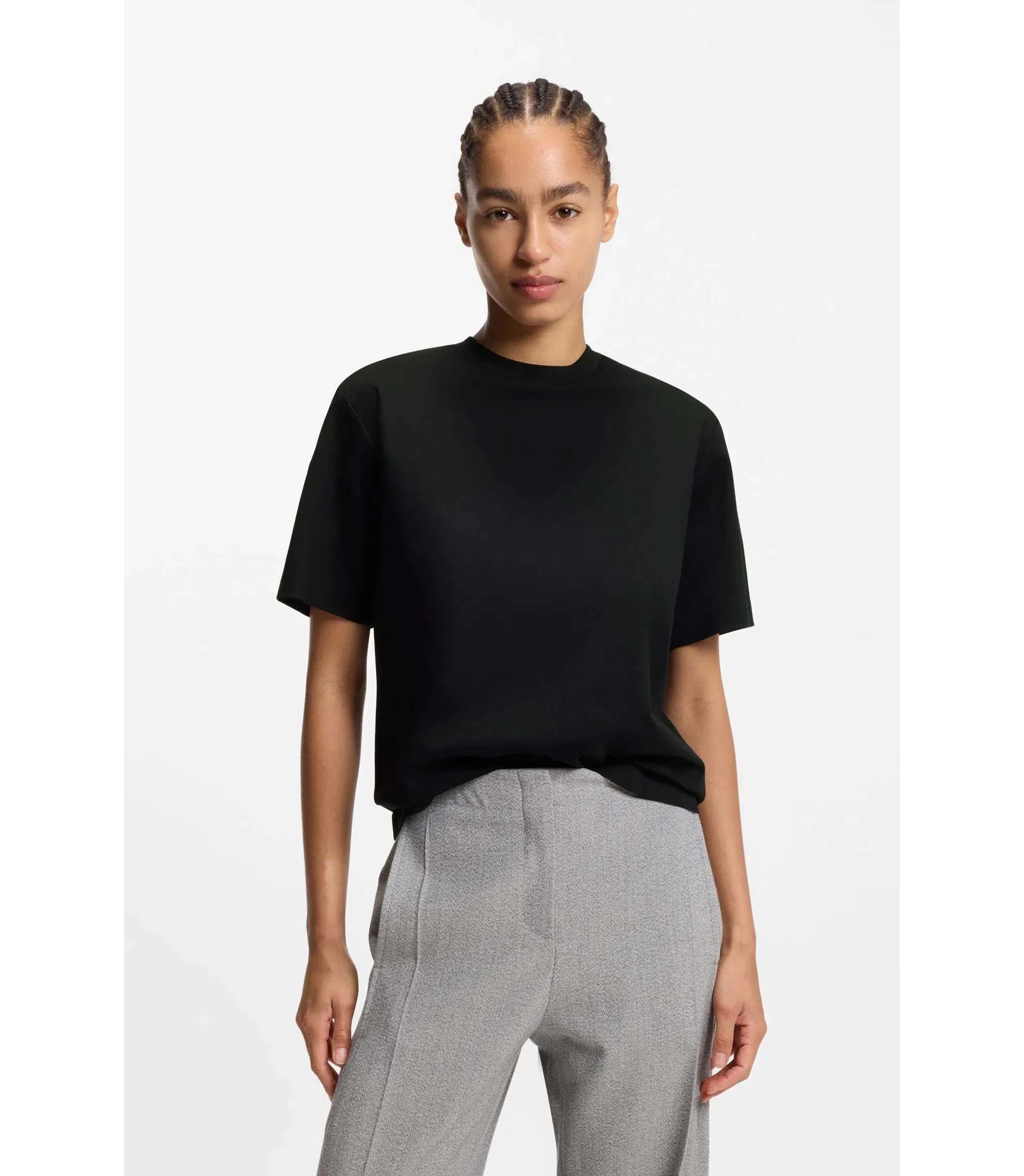 Boss Relaxed Fit T-Shirt In Mercerized Cotton Black Women's