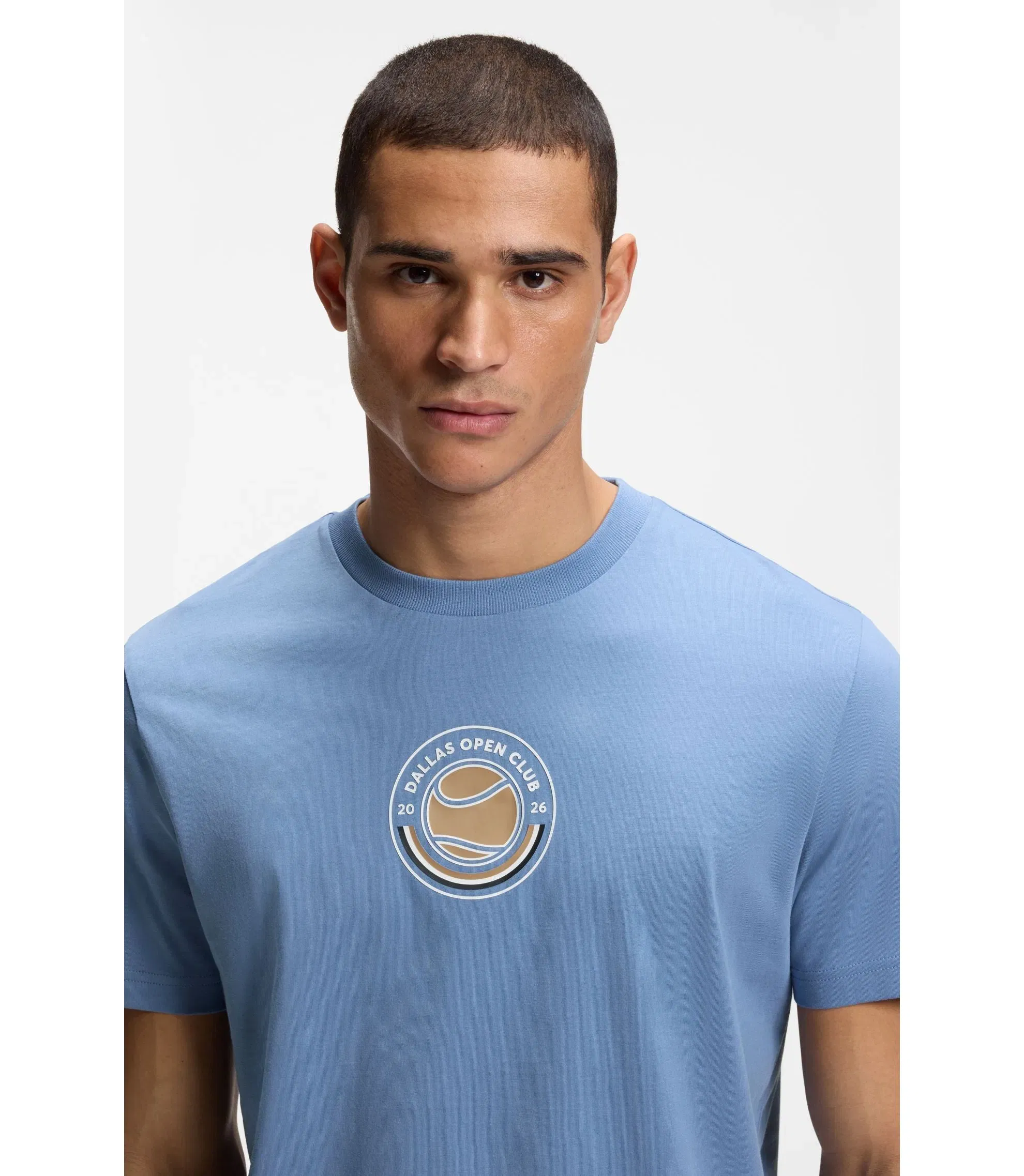 Boss Relaxed Fit T-Shirt In Cotton With Tennis Artwork Light Blue