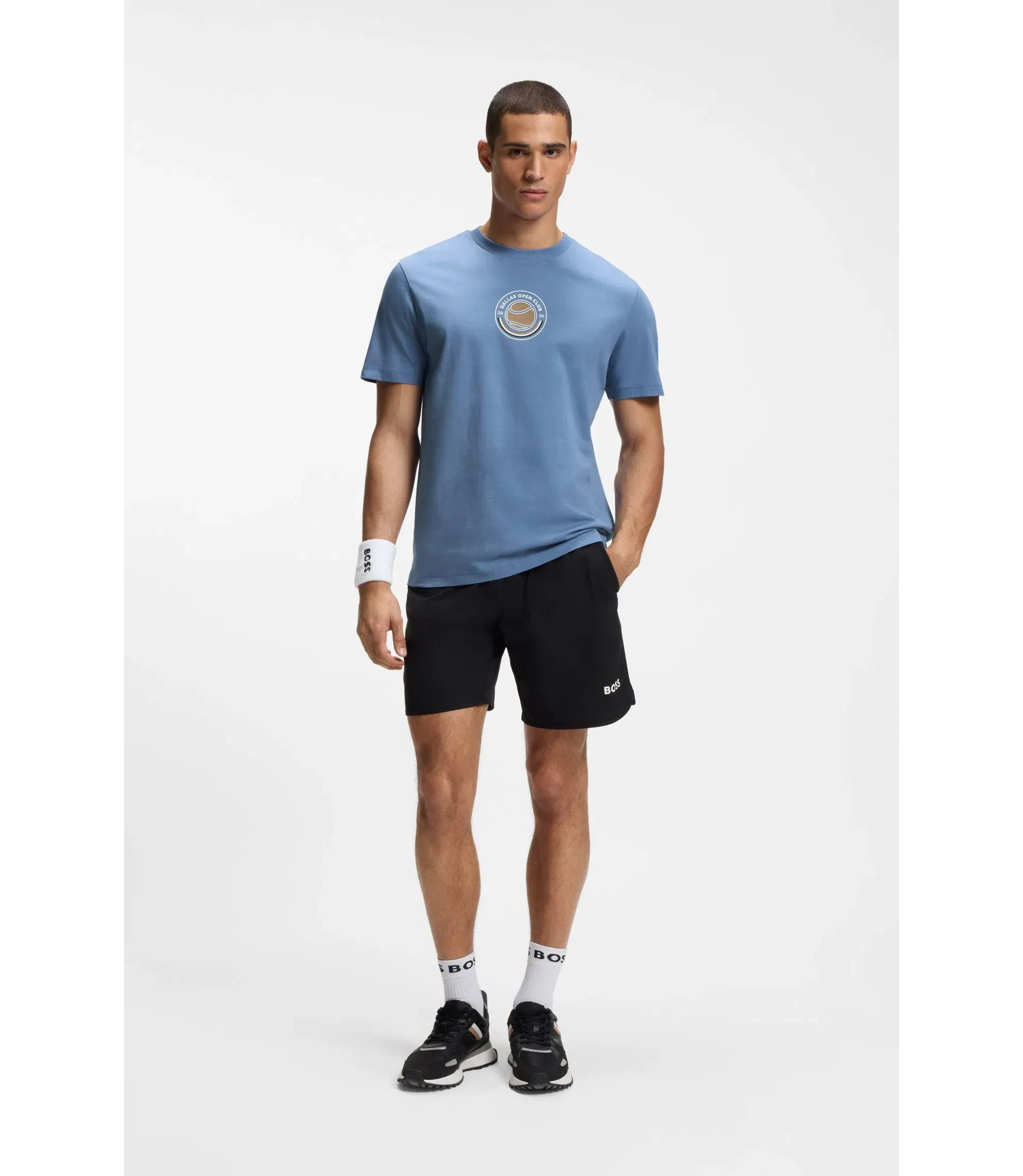 Boss Relaxed Fit T-Shirt In Cotton With Tennis Artwork Light Blue