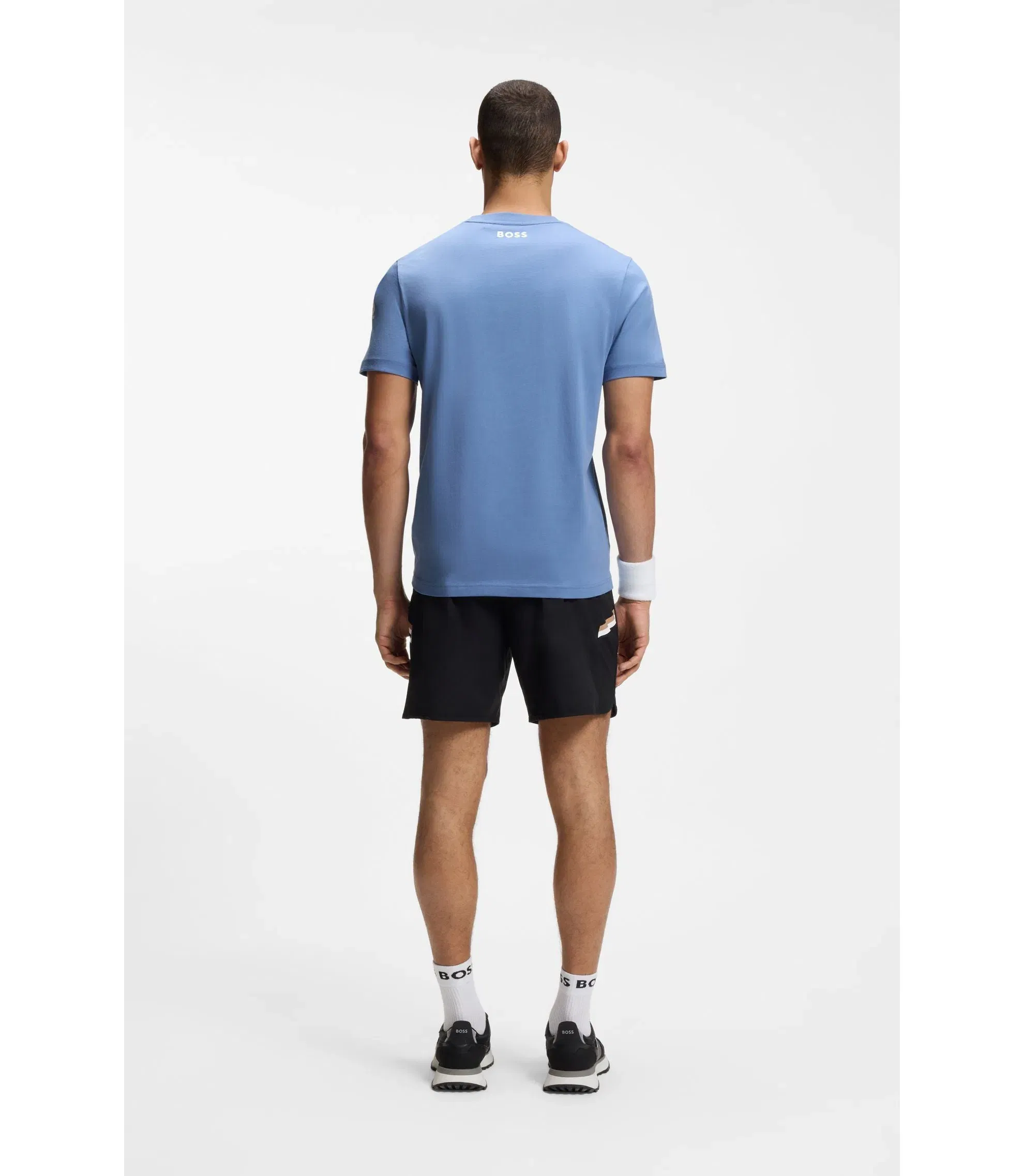 Boss Relaxed Fit T-Shirt In Cotton With Tennis Artwork Light Blue