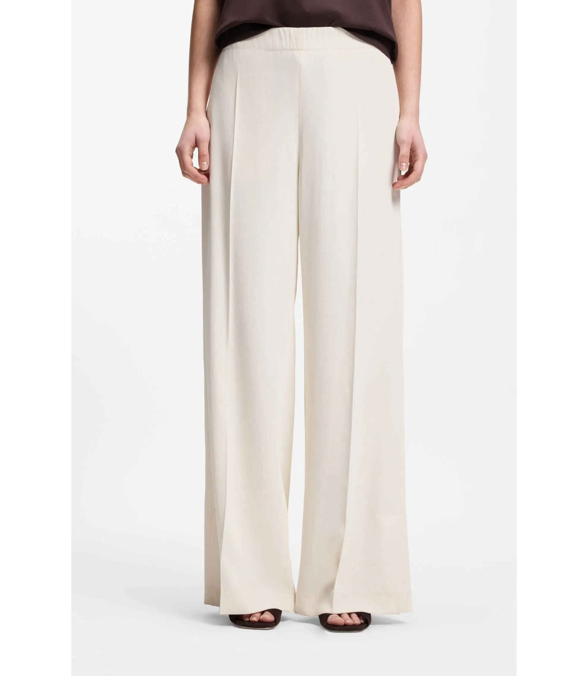 Boss Relaxed Fit Trousers With Wide Leg White Women's