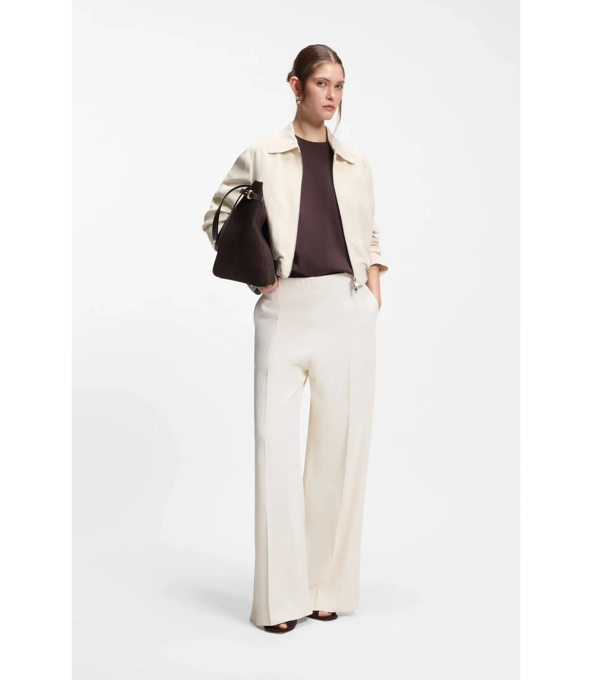 Boss Relaxed Fit Trousers With Wide Leg White Women's