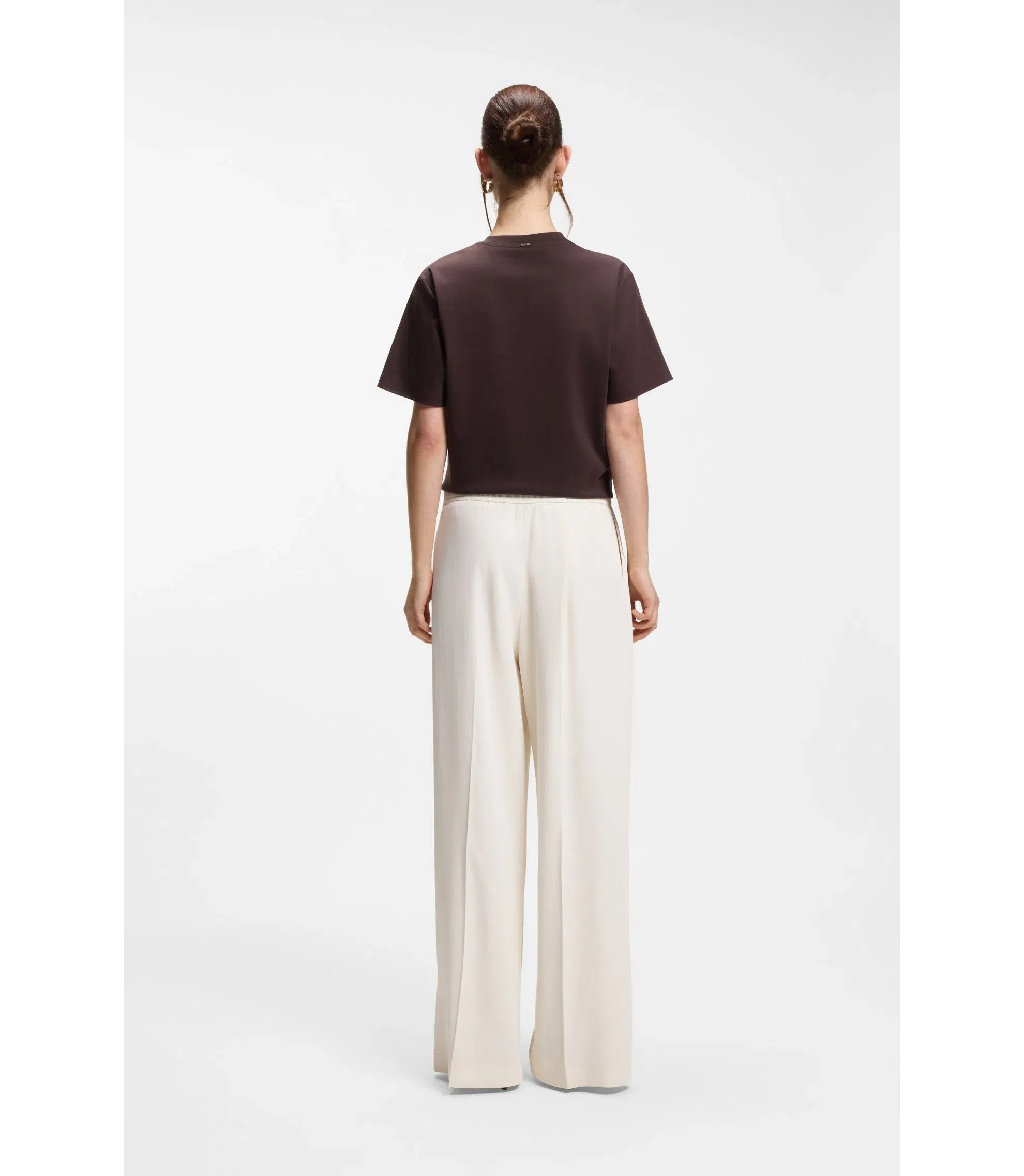 Boss Relaxed Fit Trousers With Wide Leg White Women's