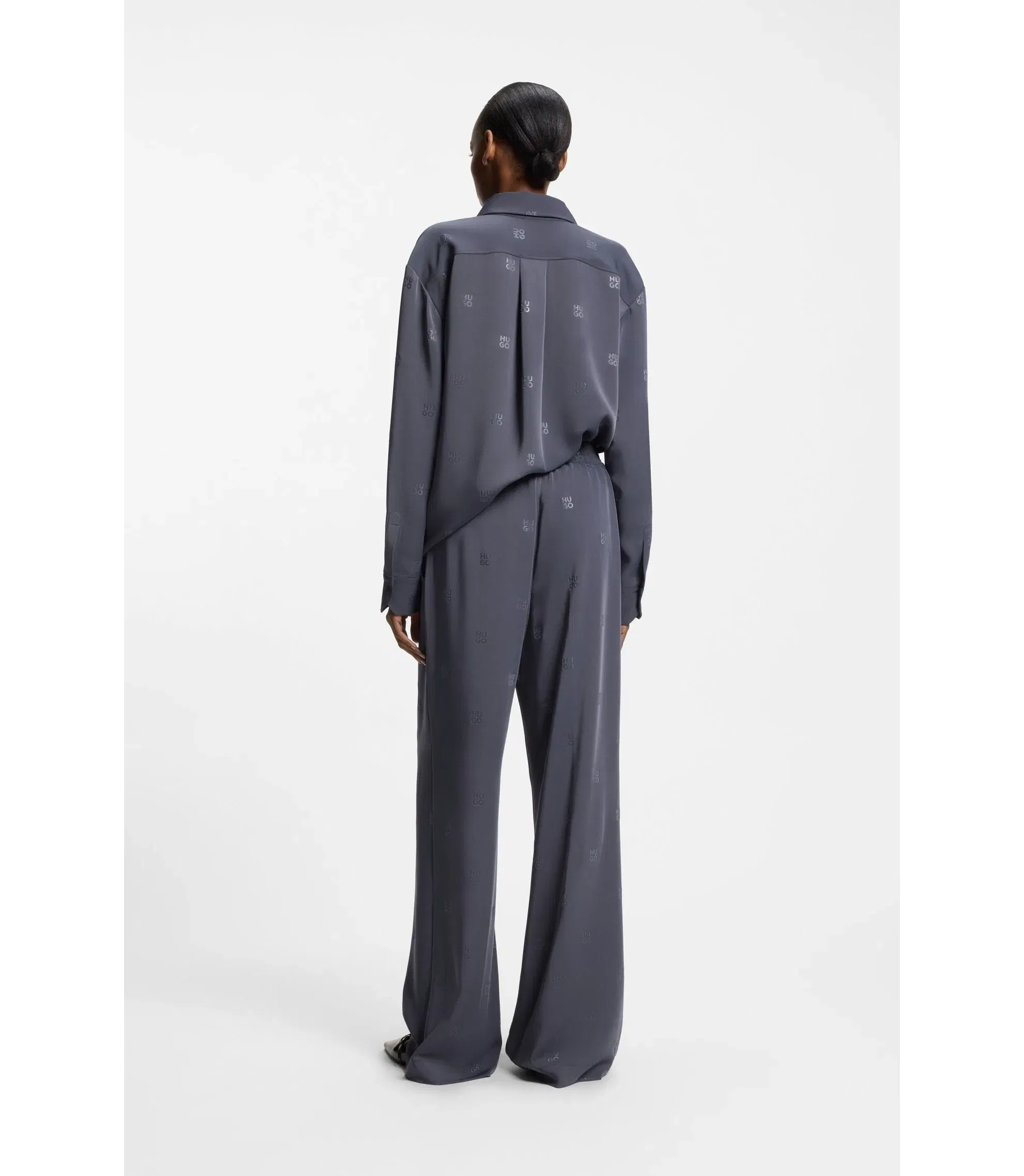 Hugo Relaxed Fit Trousers With Stacked Logos Patterned Women's