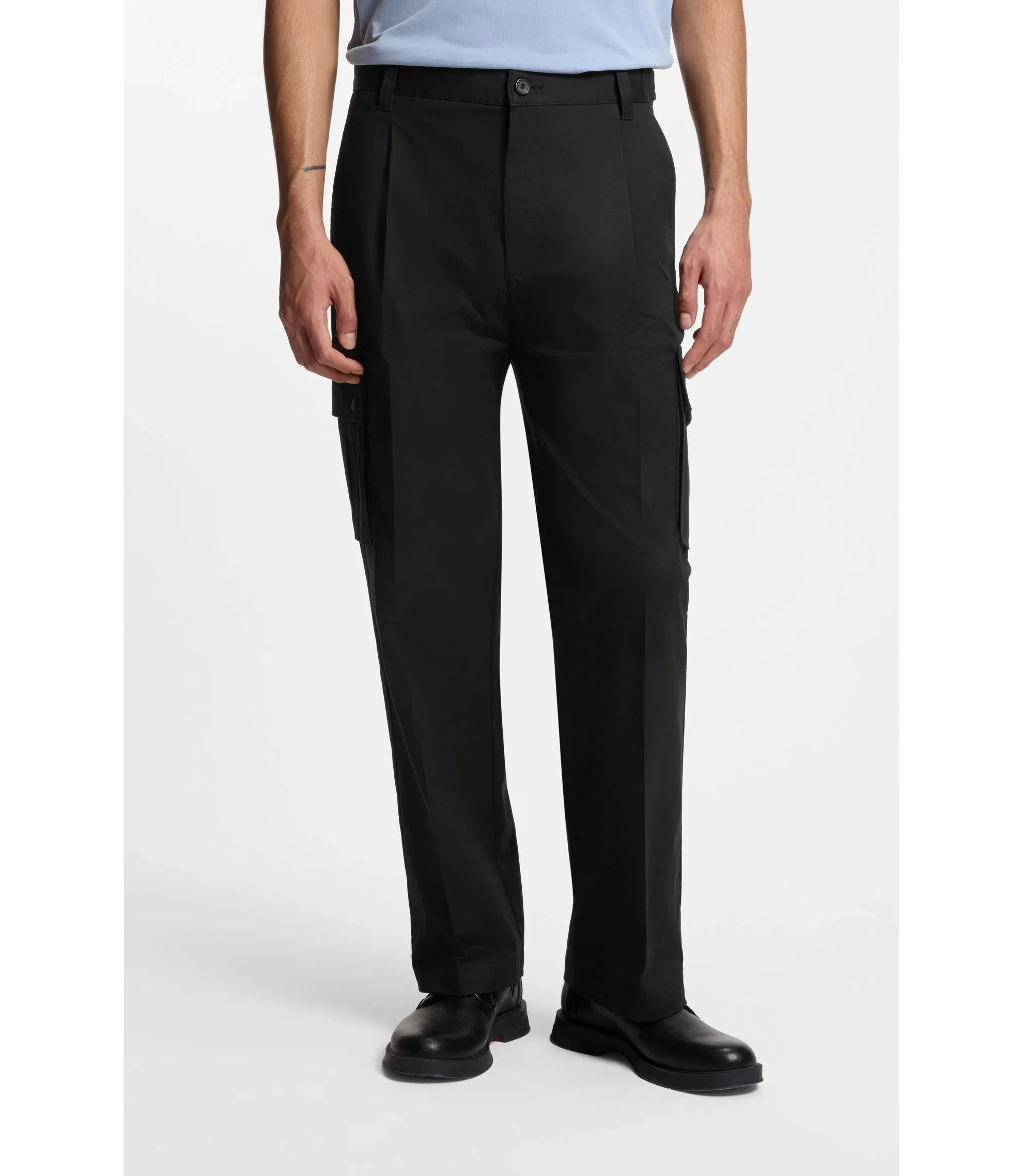 Hugo Relaxed Fit Trousers With Cargo Styling Black