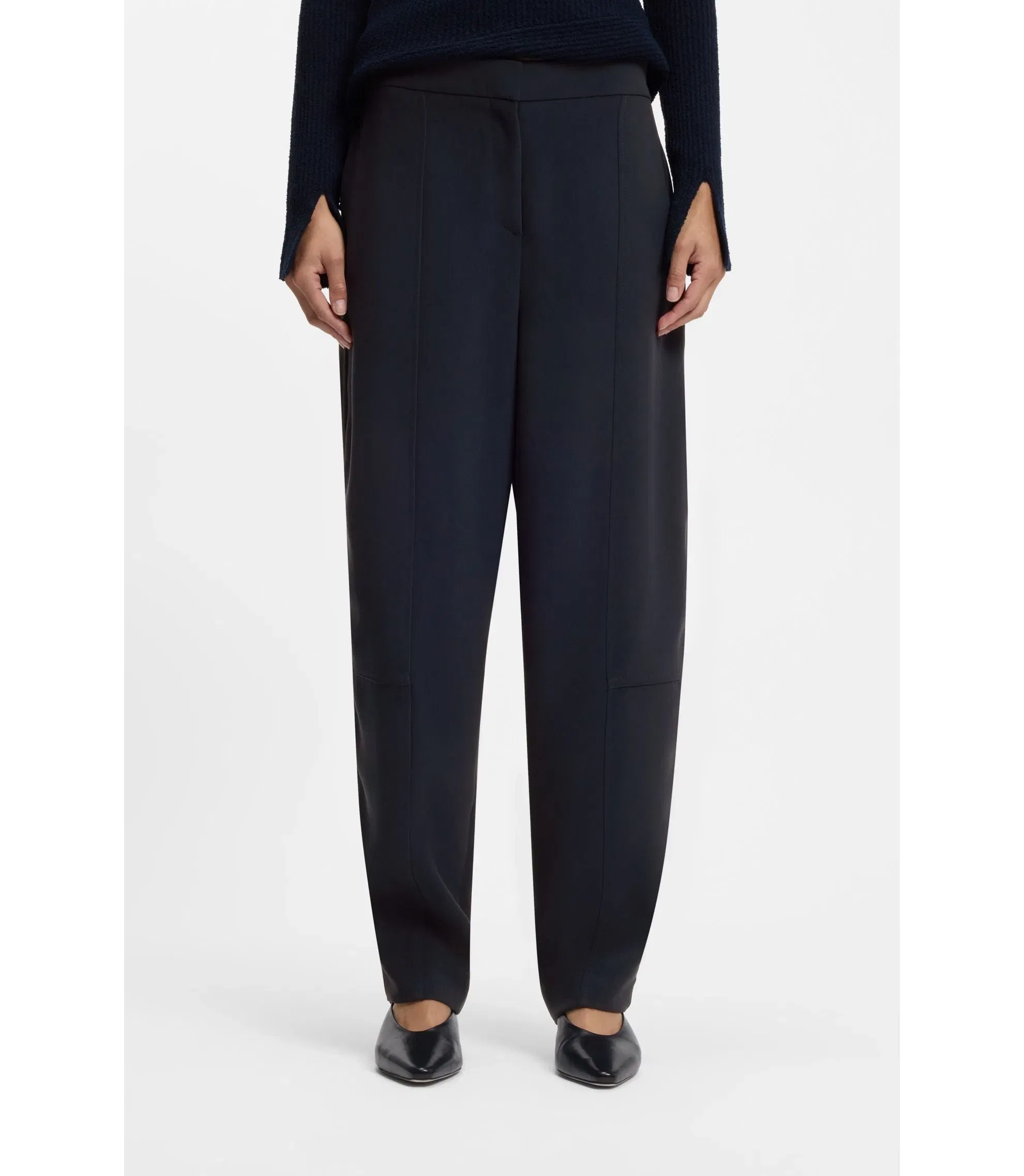 Boss Relaxed Fit Trousers In Wrinkle Resistant Crepe Dark Blue Women's