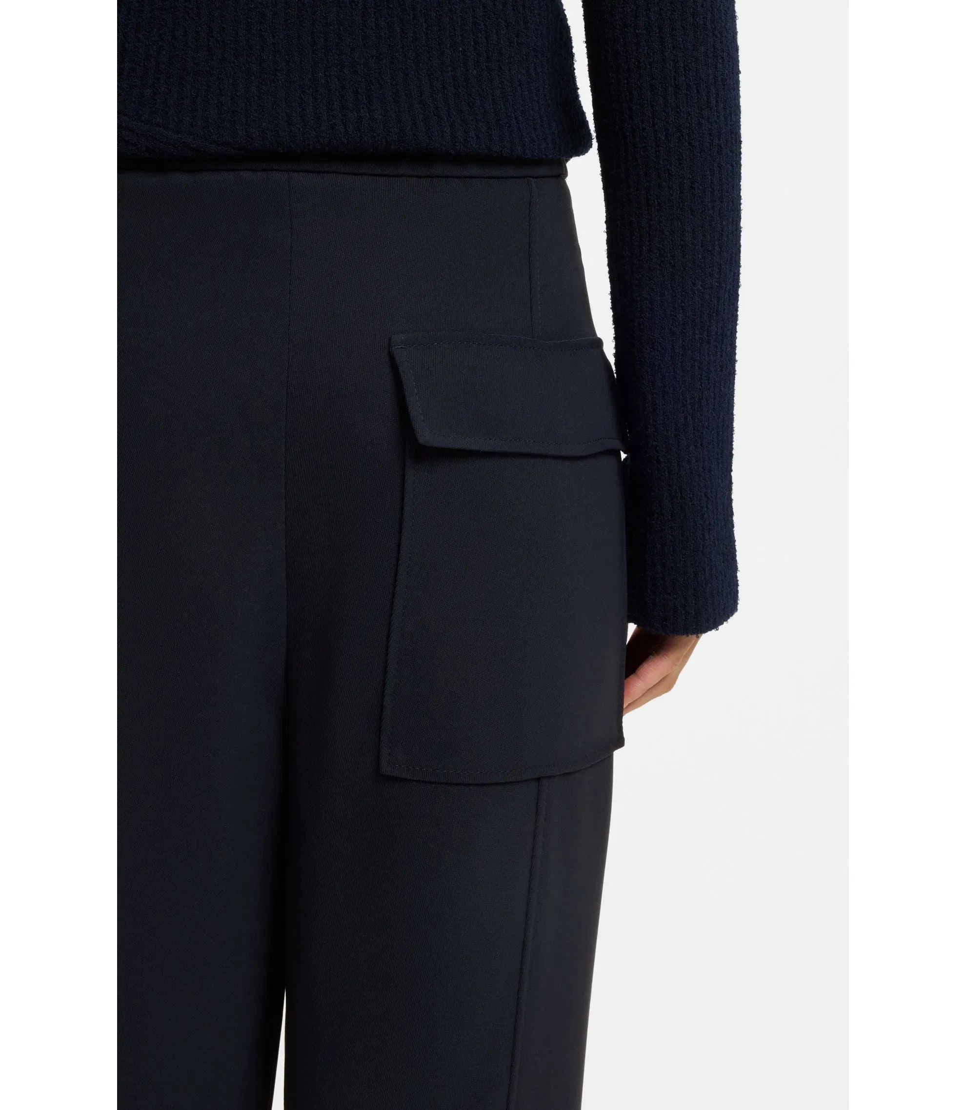 Boss Relaxed Fit Trousers In Wrinkle Resistant Crepe Dark Blue Women's