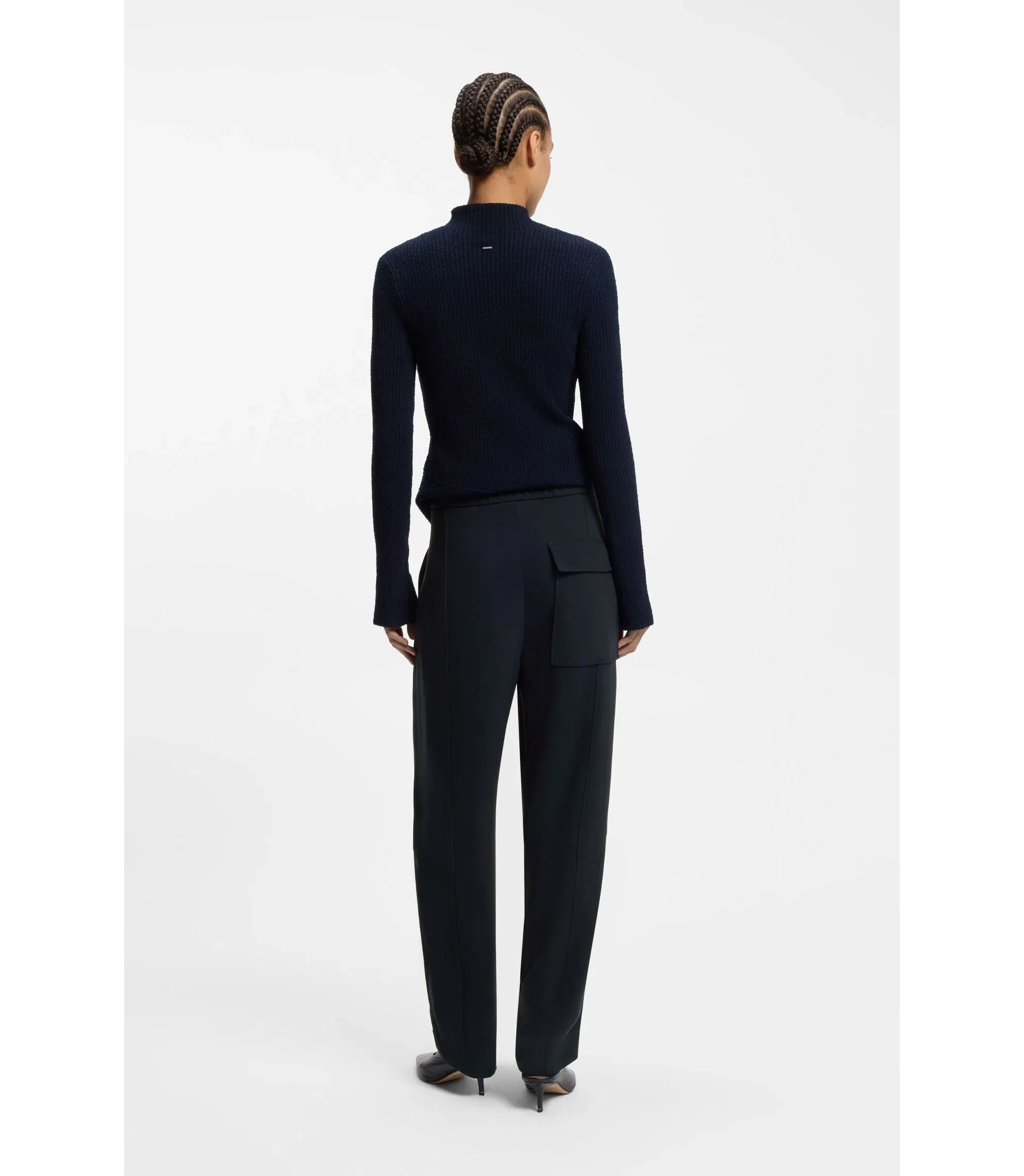 Boss Relaxed Fit Trousers In Wrinkle Resistant Crepe Dark Blue Women's