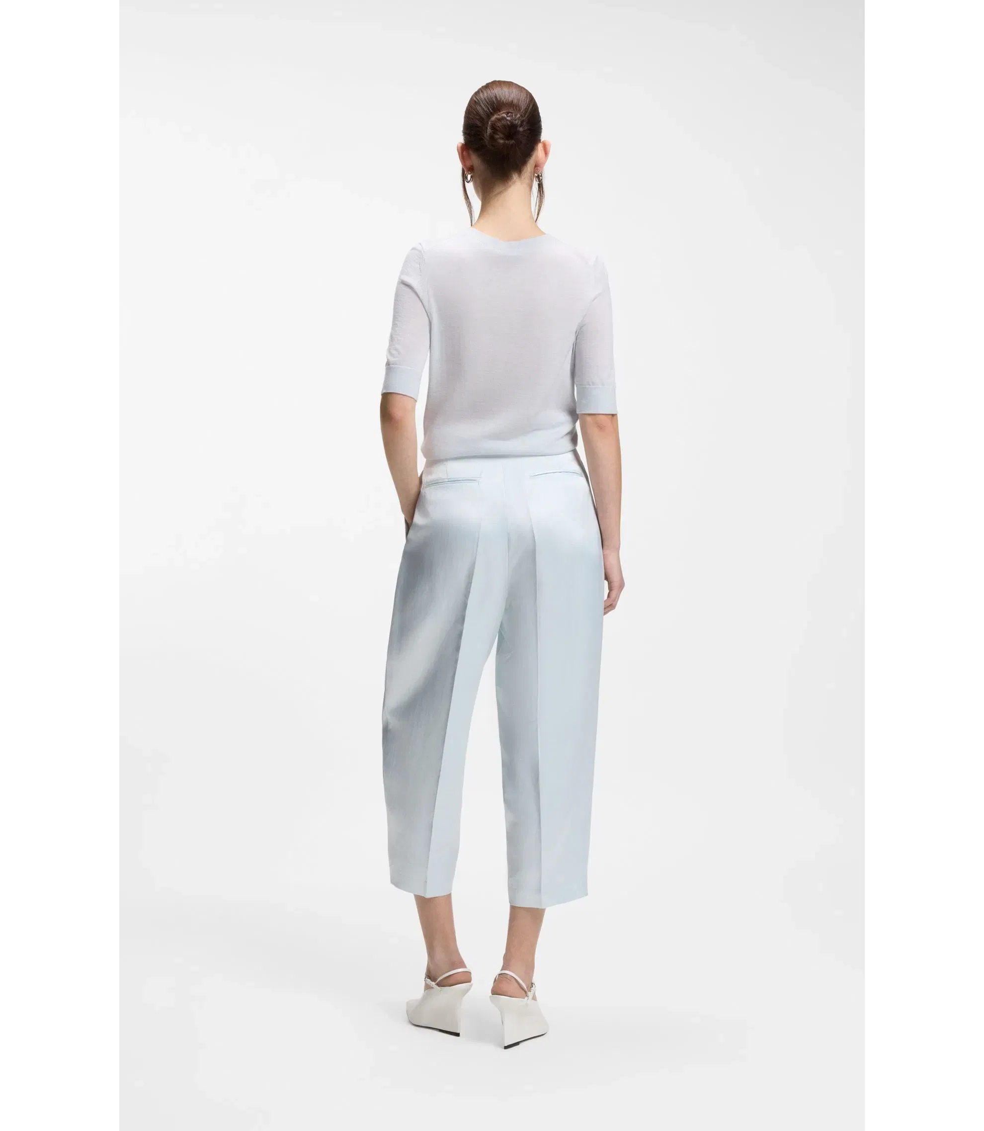 Boss Relaxed Fit Trousers In Soft Sateen Light Blue Women's