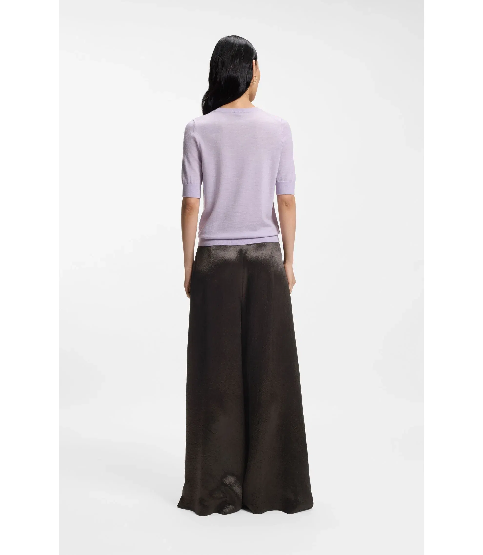 Boss Relaxed Fit Trousers In Lustrous Twill Dark Brown Women's
