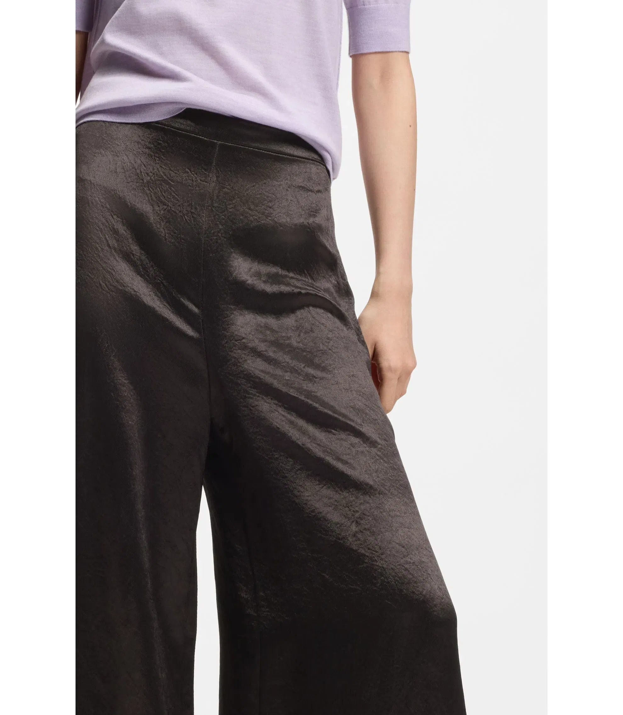 Boss Relaxed Fit Trousers In Lustrous Twill Dark Brown Women's