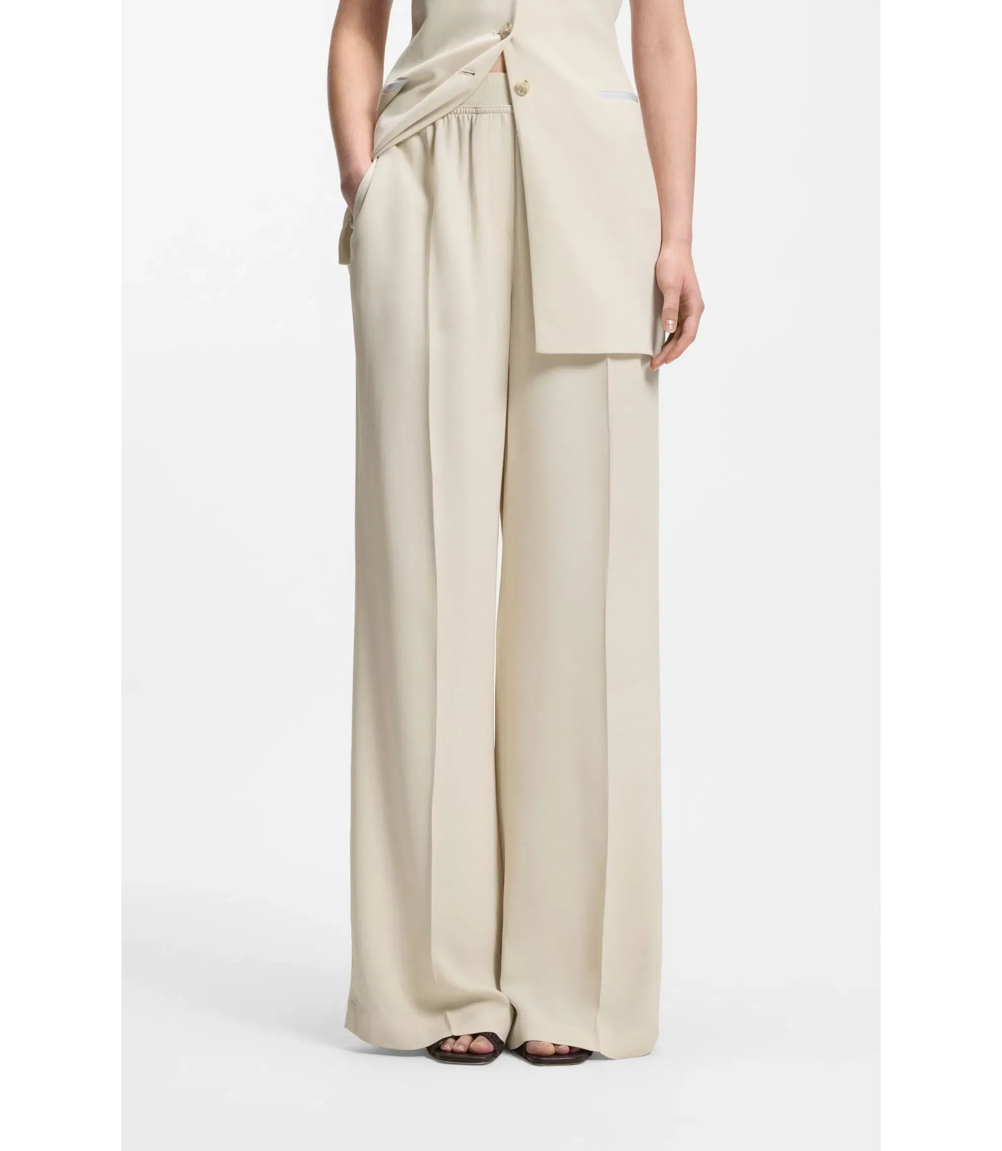 Boss Relaxed Fit Trousers In Fluid Crepe White Women's