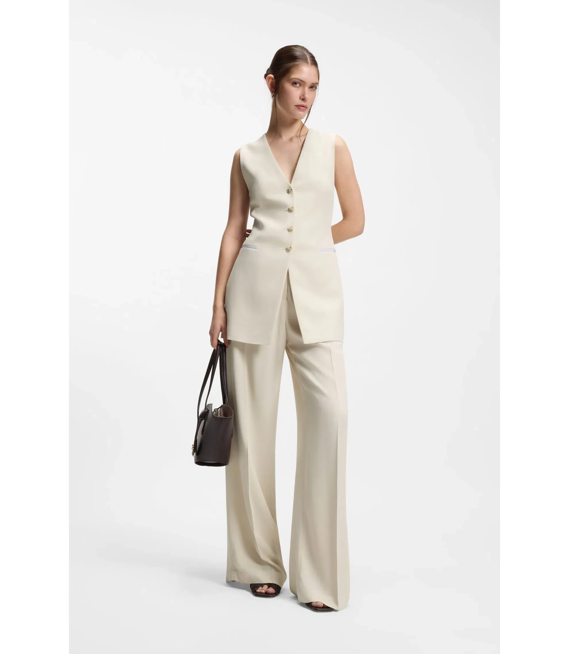 Boss Relaxed Fit Trousers In Fluid Crepe White Women's