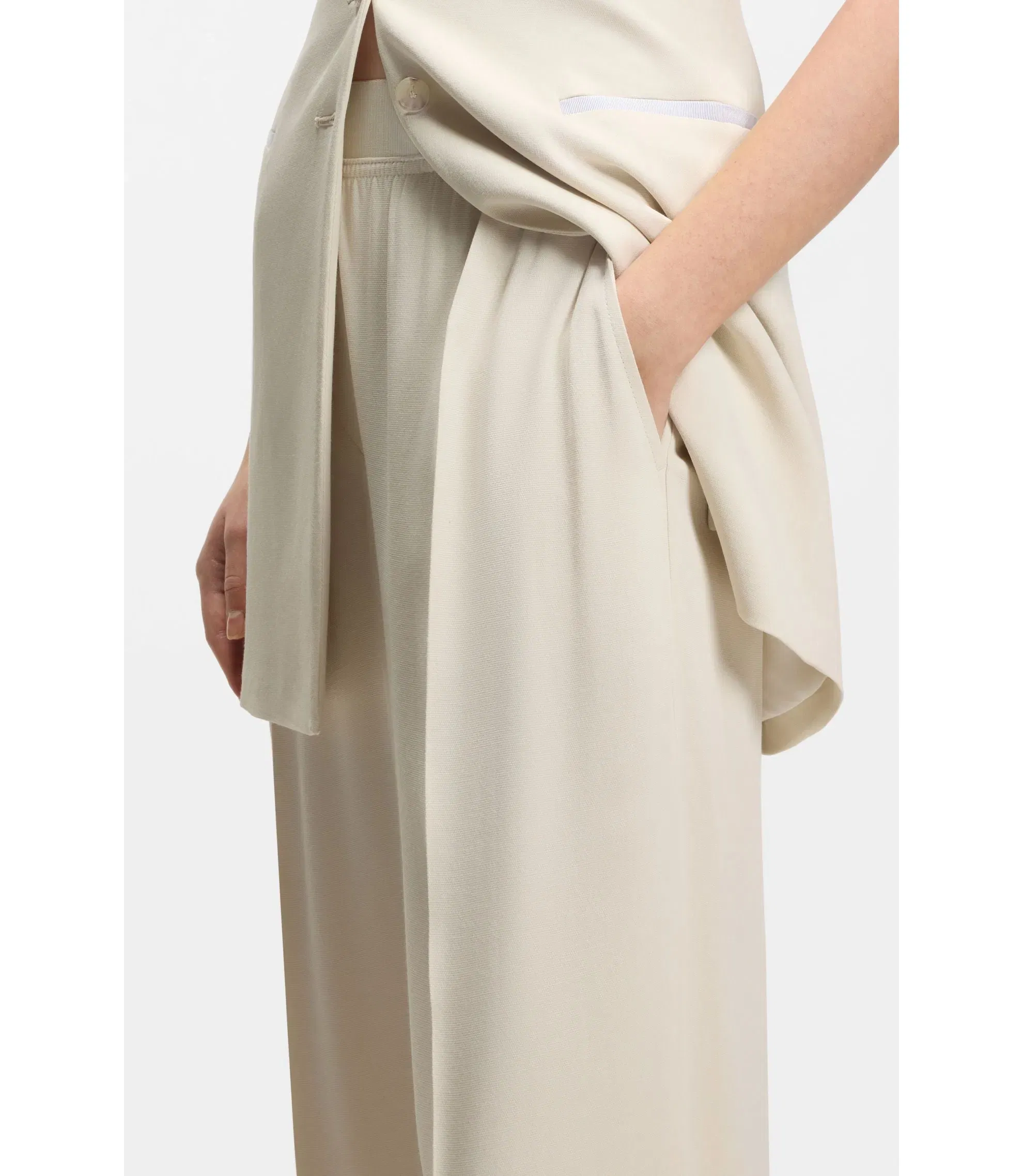 Boss Relaxed Fit Trousers In Fluid Crepe White Women's