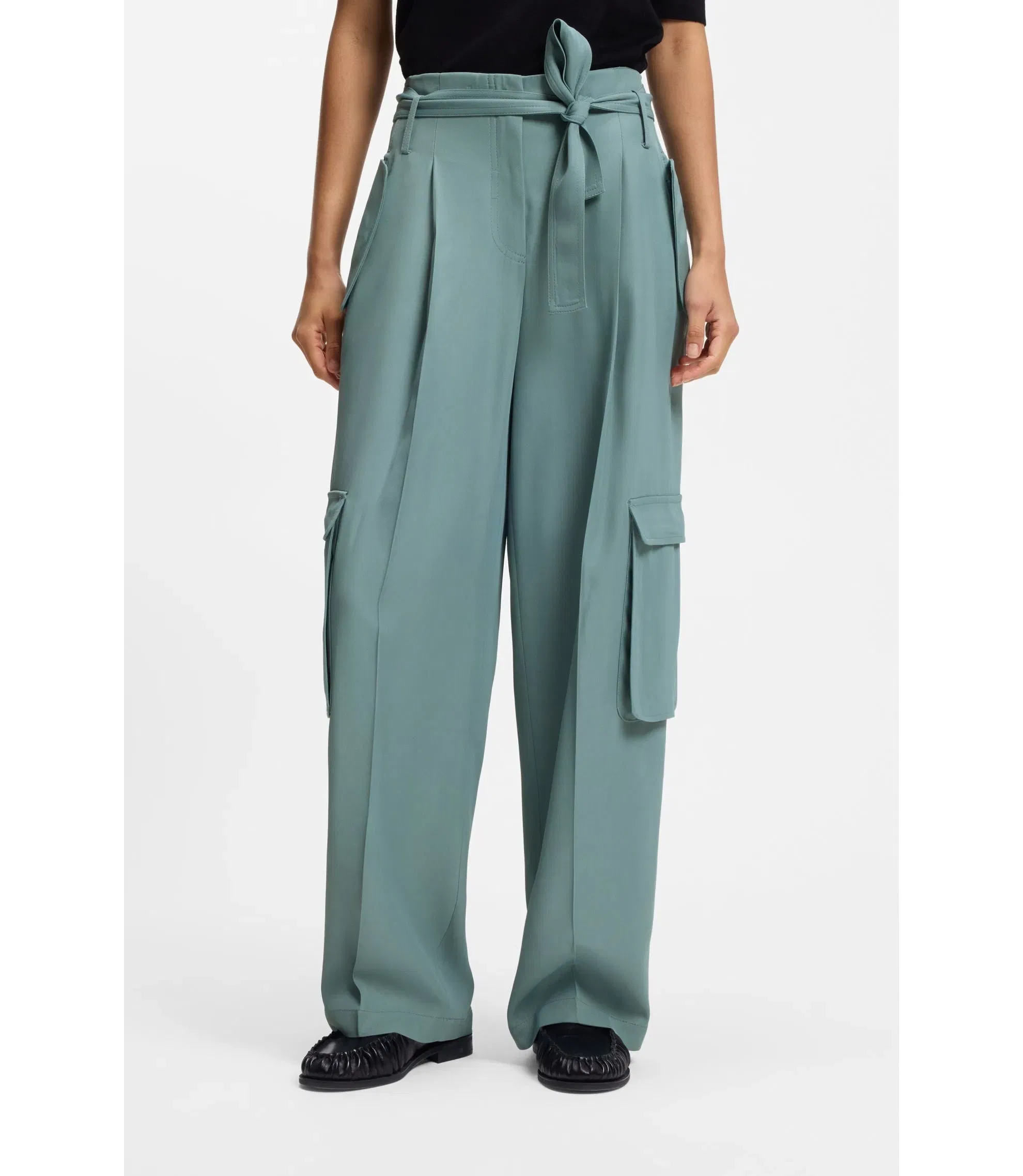 Boss Relaxed Fit Trousers In Drapey Twill Blue Women's