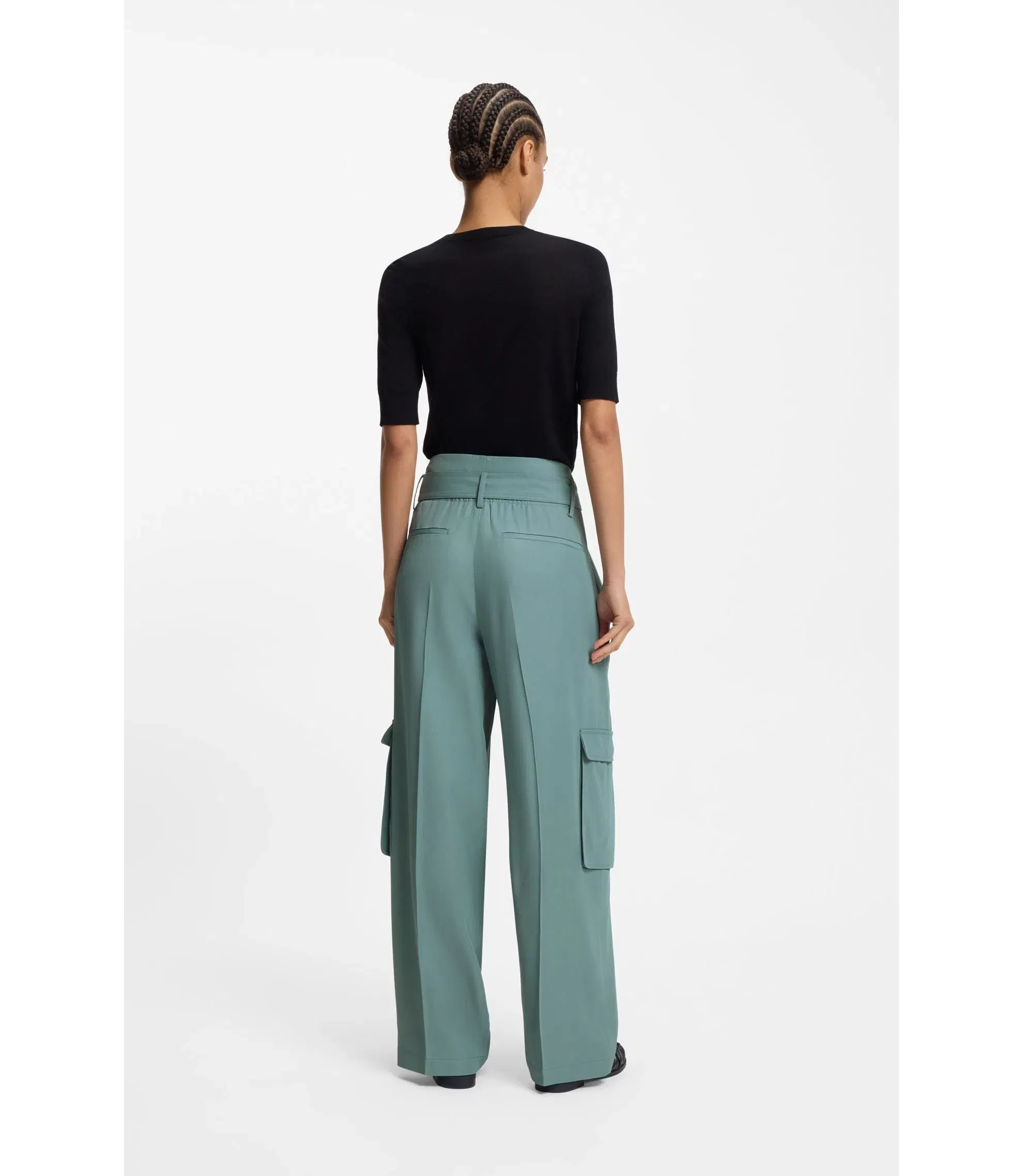 Boss Relaxed Fit Trousers In Drapey Twill Blue Women's