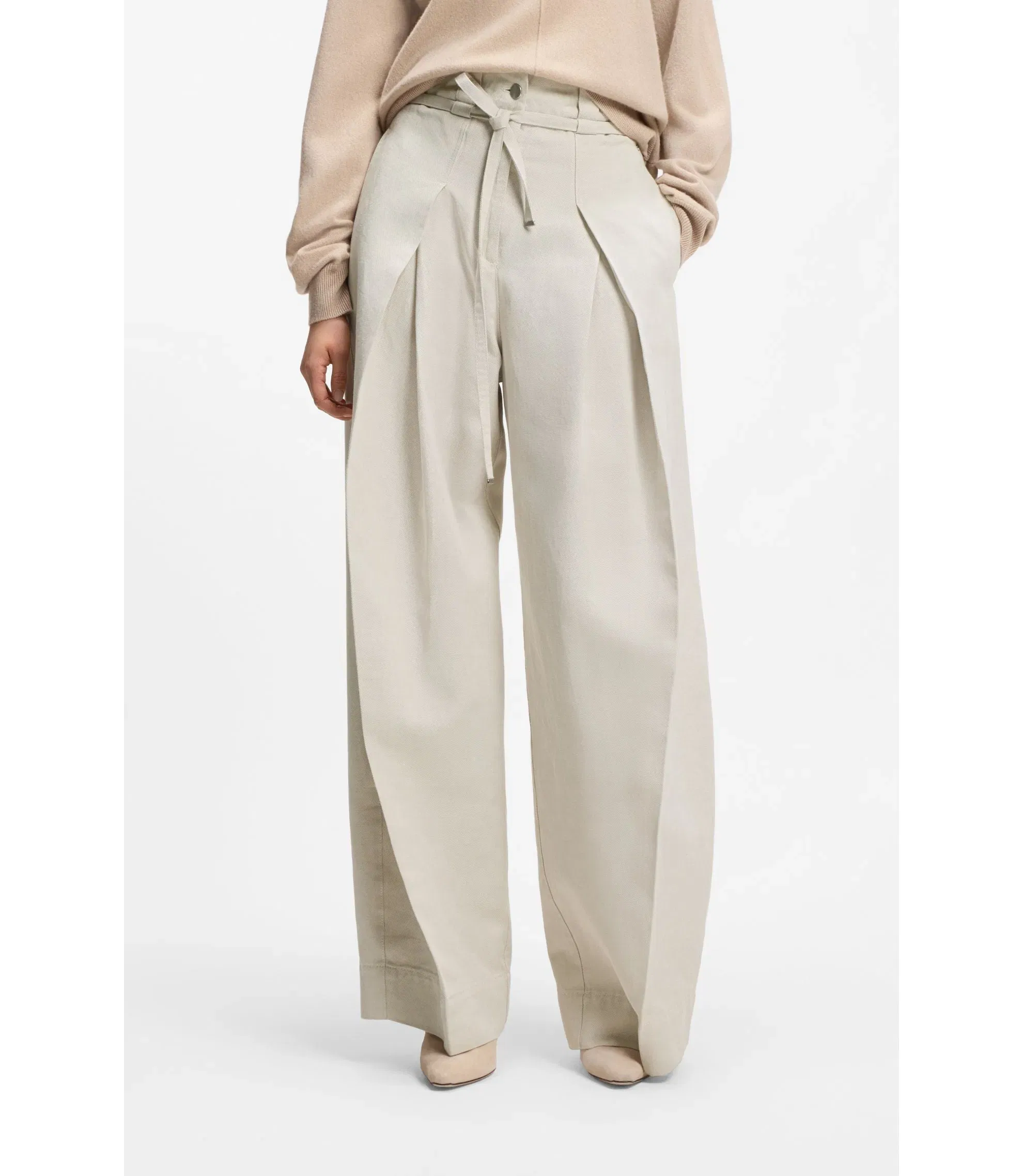 Boss Relaxed Fit Trousers In Cotton And Linen Patterned Women's