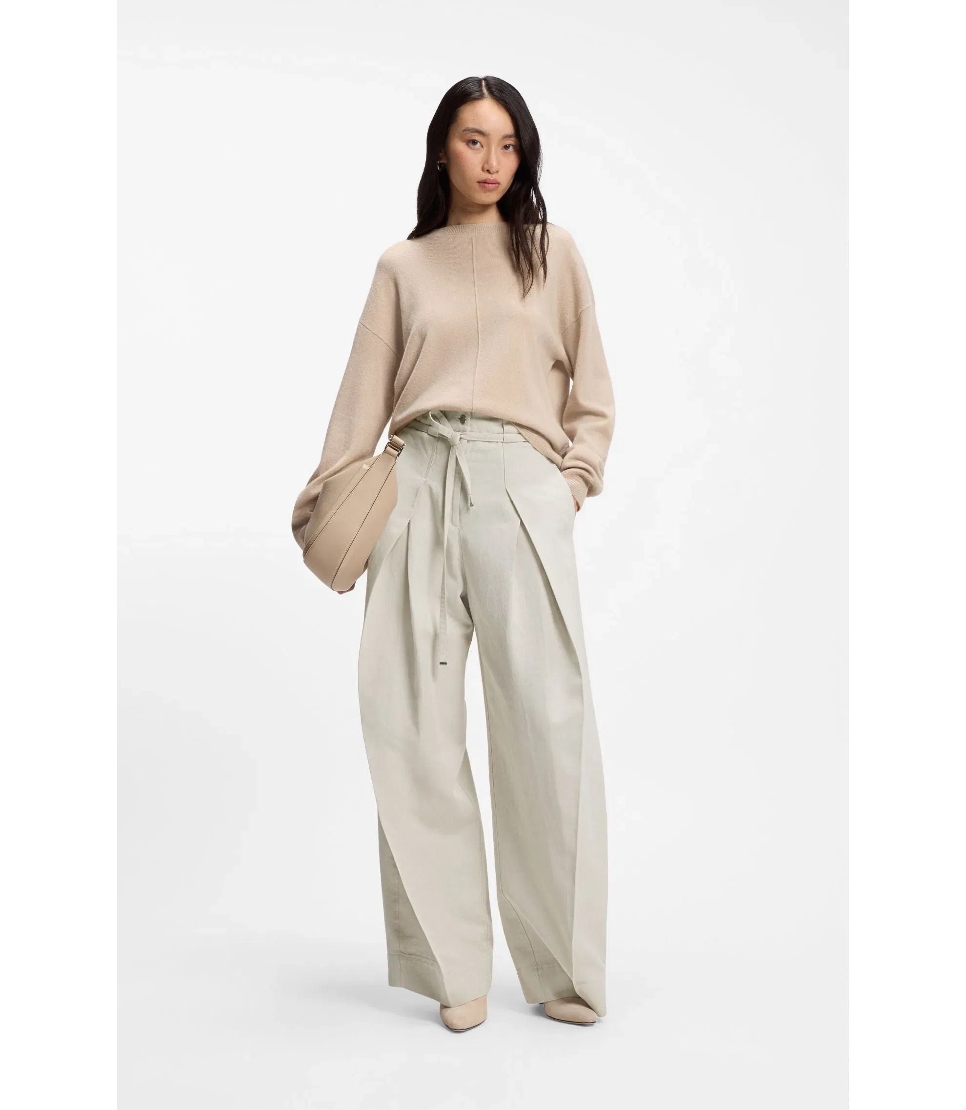 Boss Relaxed Fit Trousers In Cotton And Linen Patterned Women's