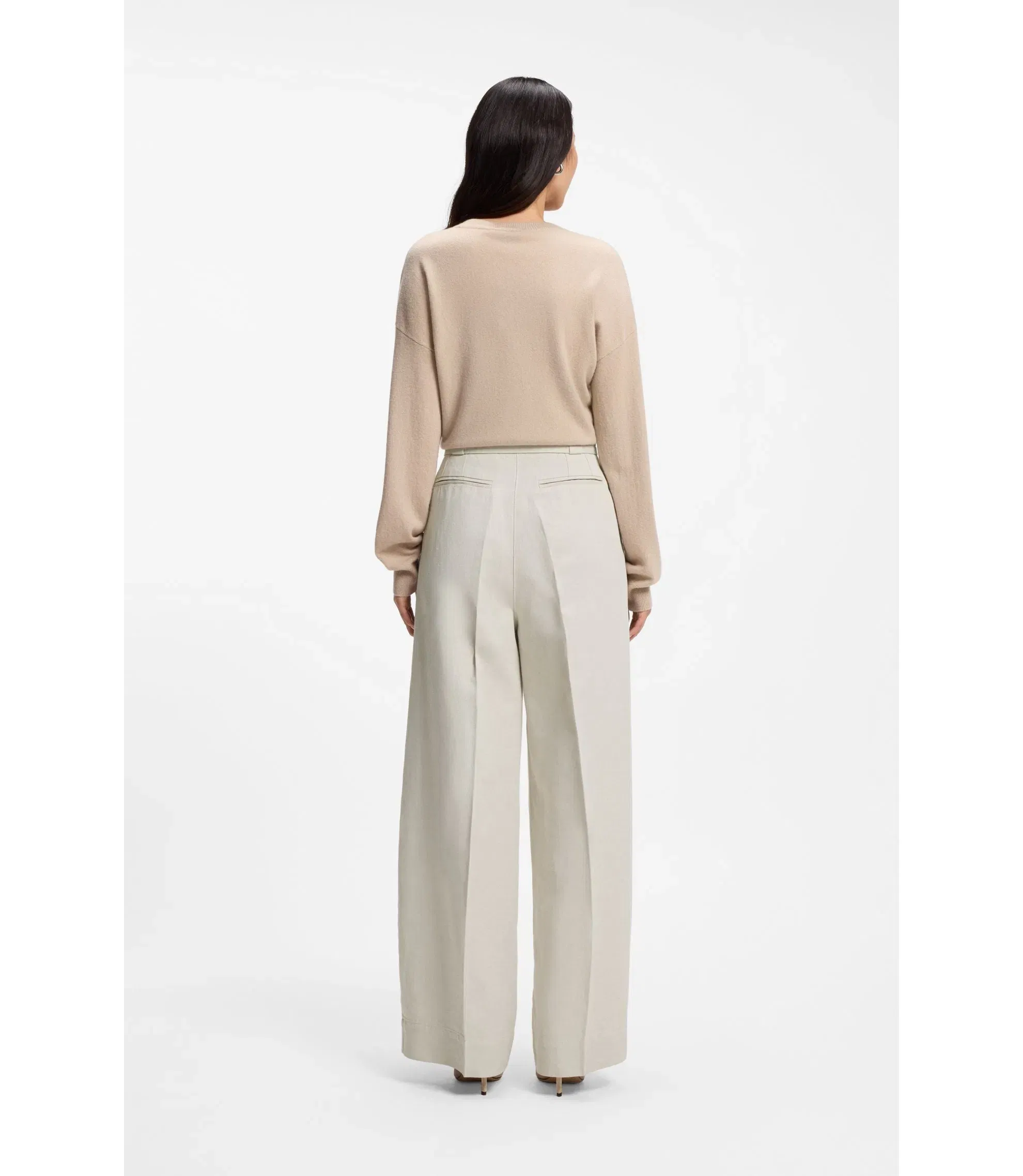 Boss Relaxed Fit Trousers In Cotton And Linen Patterned Women's