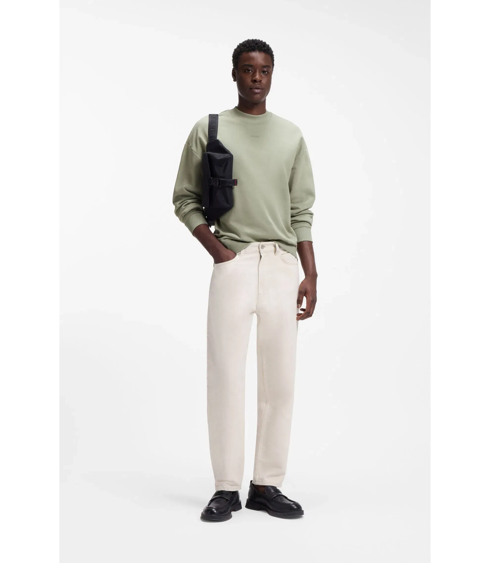 Hugo Relaxed Fit Sweatshirt In Cotton Terry With Logo Detail Light Green