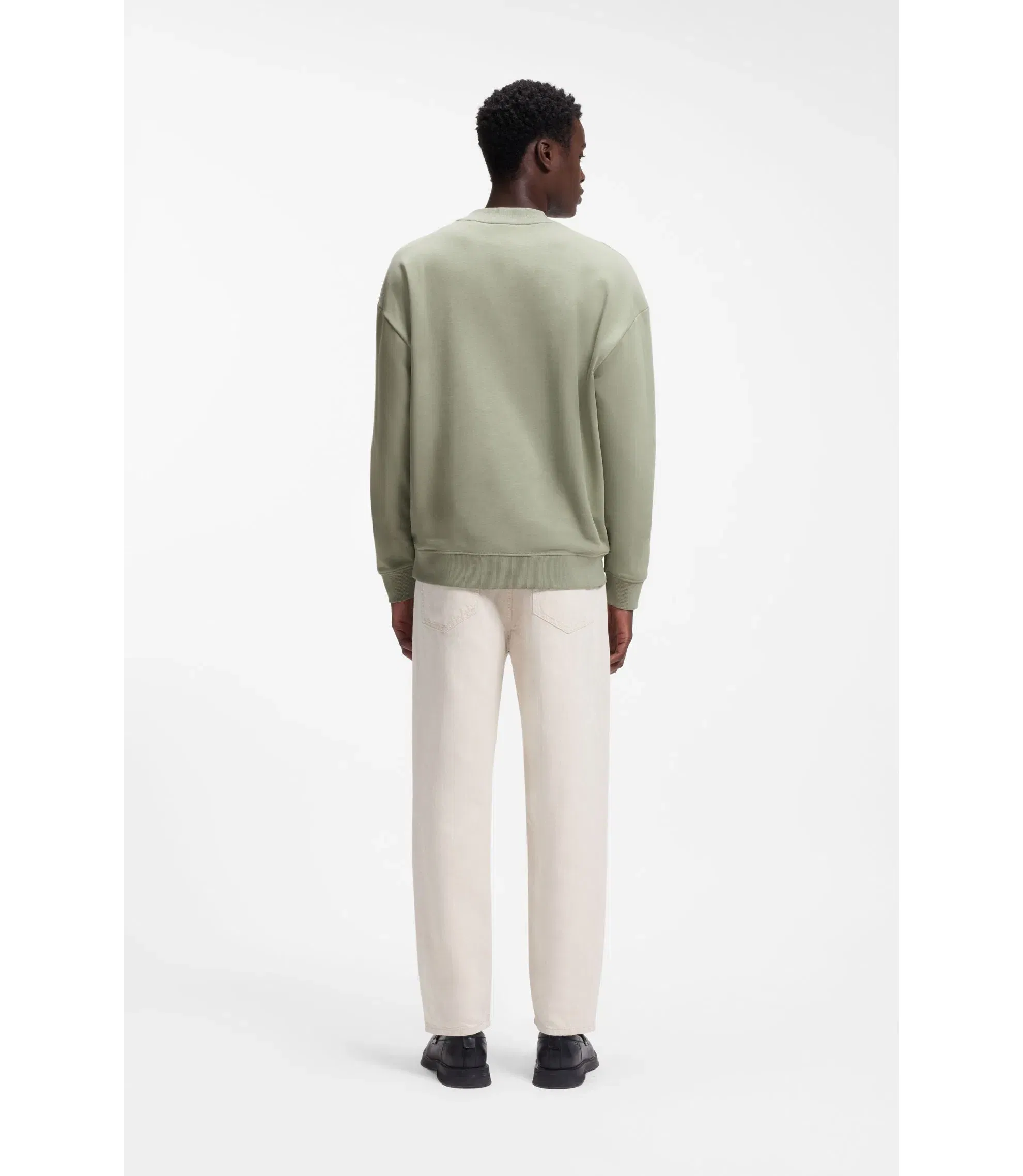 Hugo Relaxed Fit Sweatshirt In Cotton Terry With Logo Detail Light Green