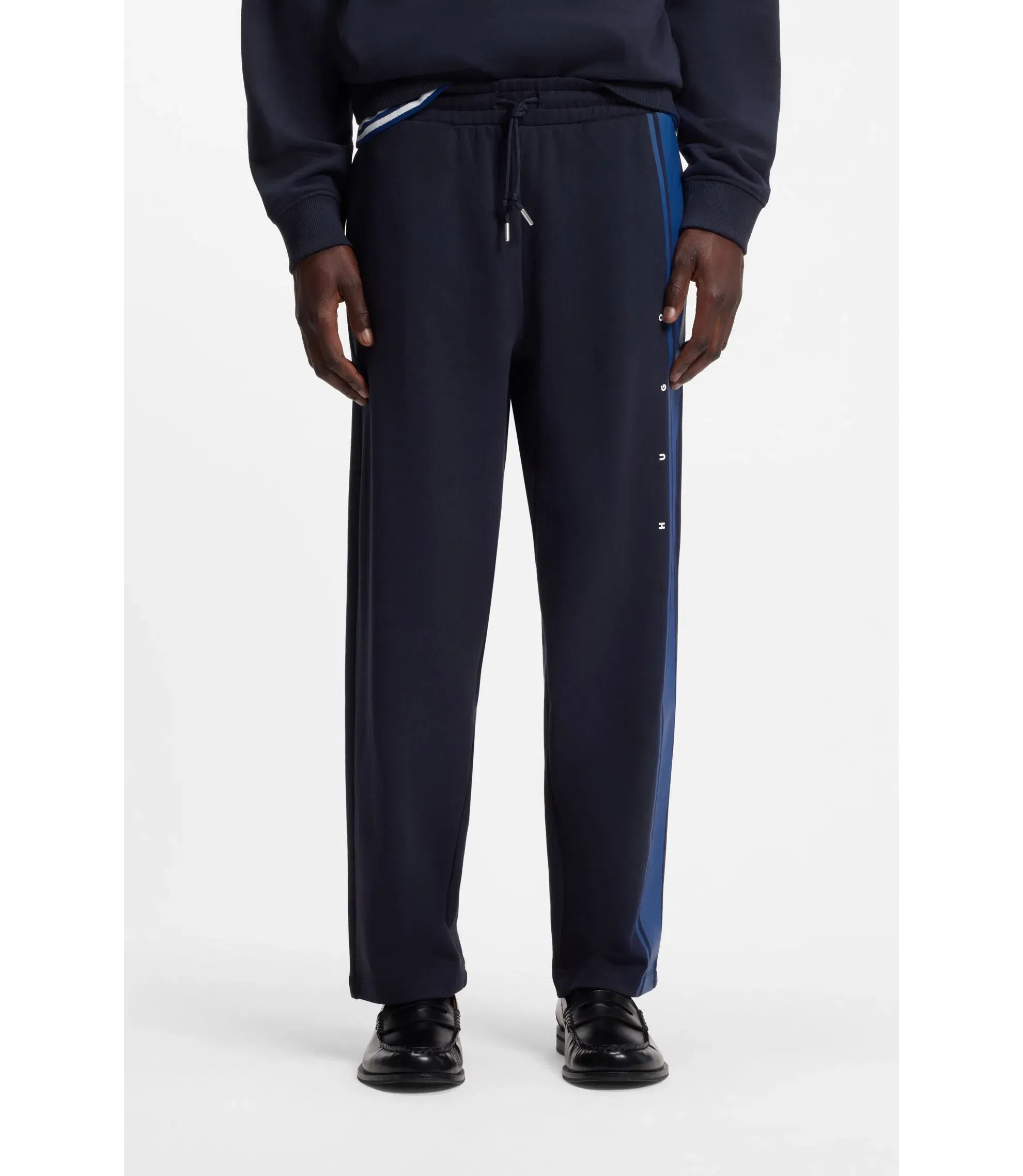 Hugo Relaxed Fit Sweatpants In Cotton With Side Stripe Dark Blue