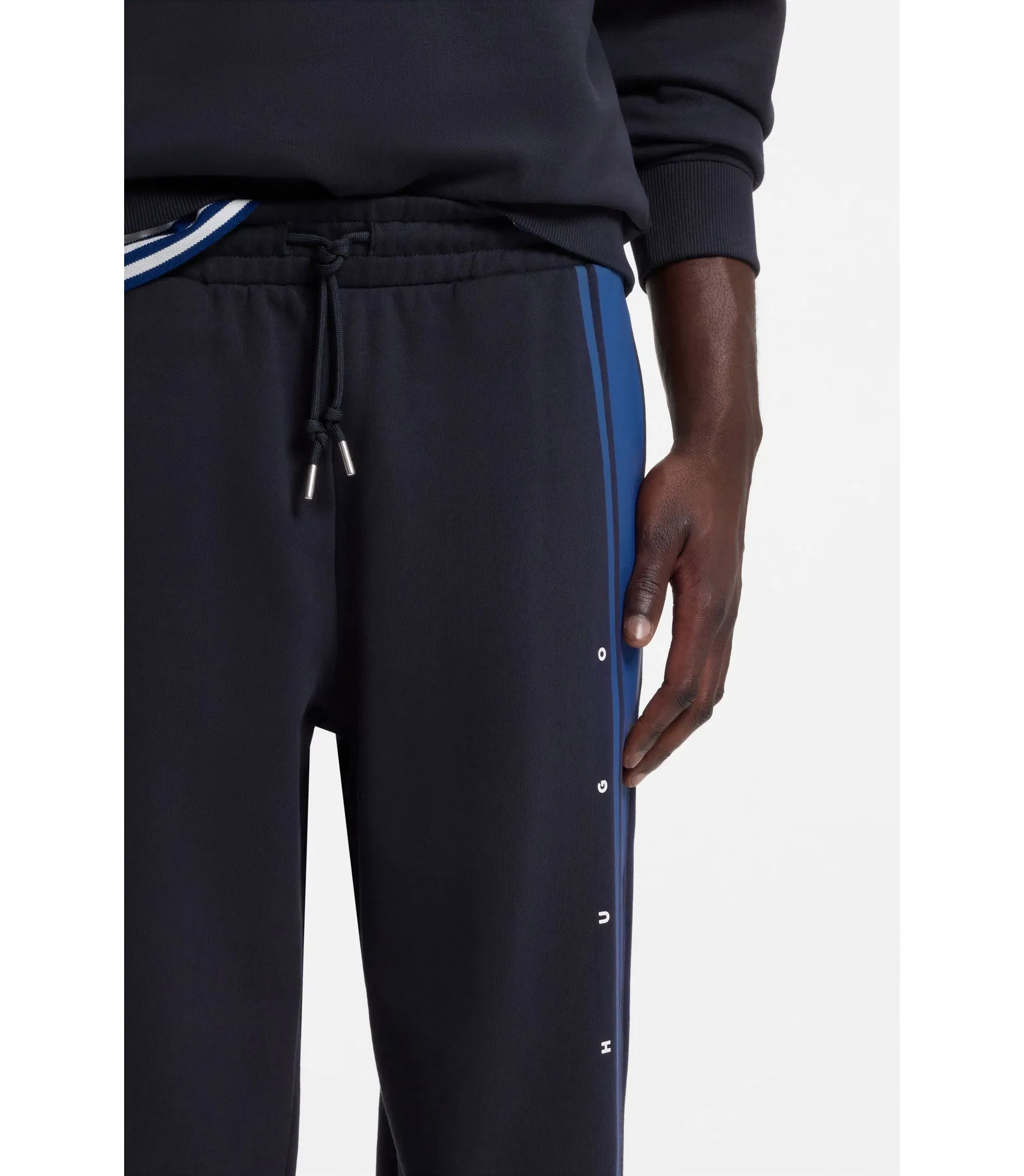 Hugo Relaxed Fit Sweatpants In Cotton With Side Stripe Dark Blue