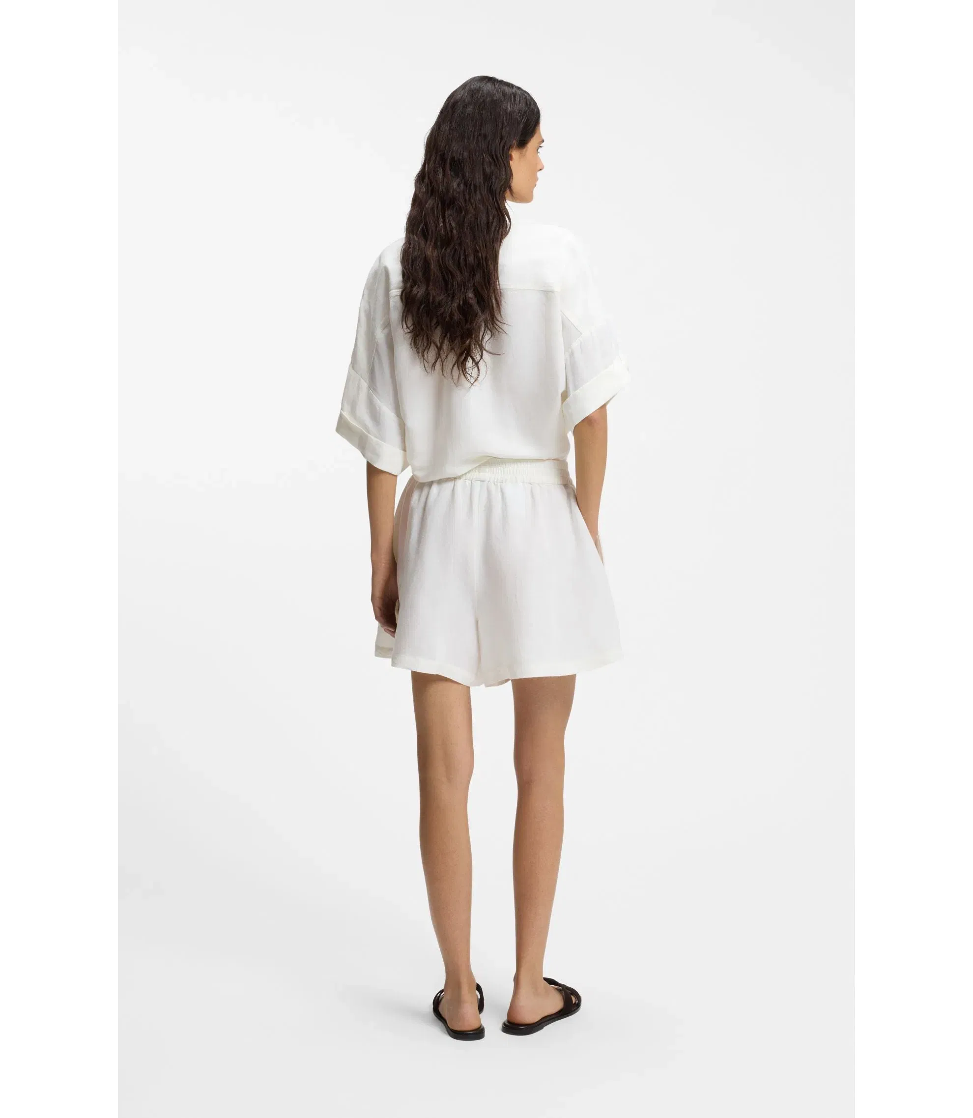 Boss Relaxed Fit Shorts With Embroidered Logo White Women's