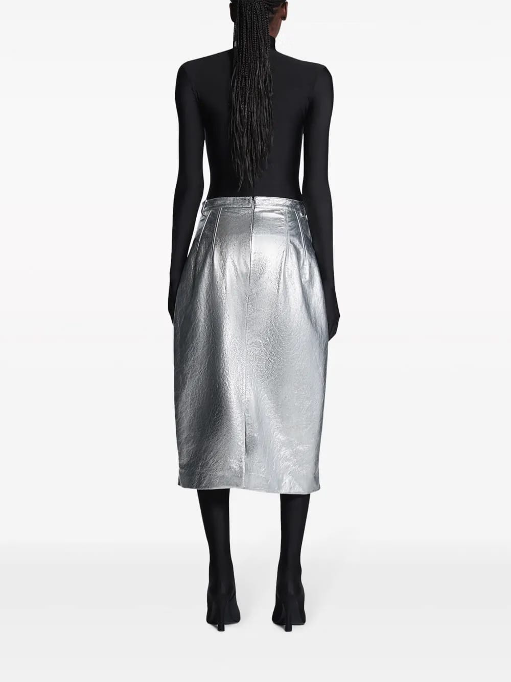 metallic-effect lamb skin skirt