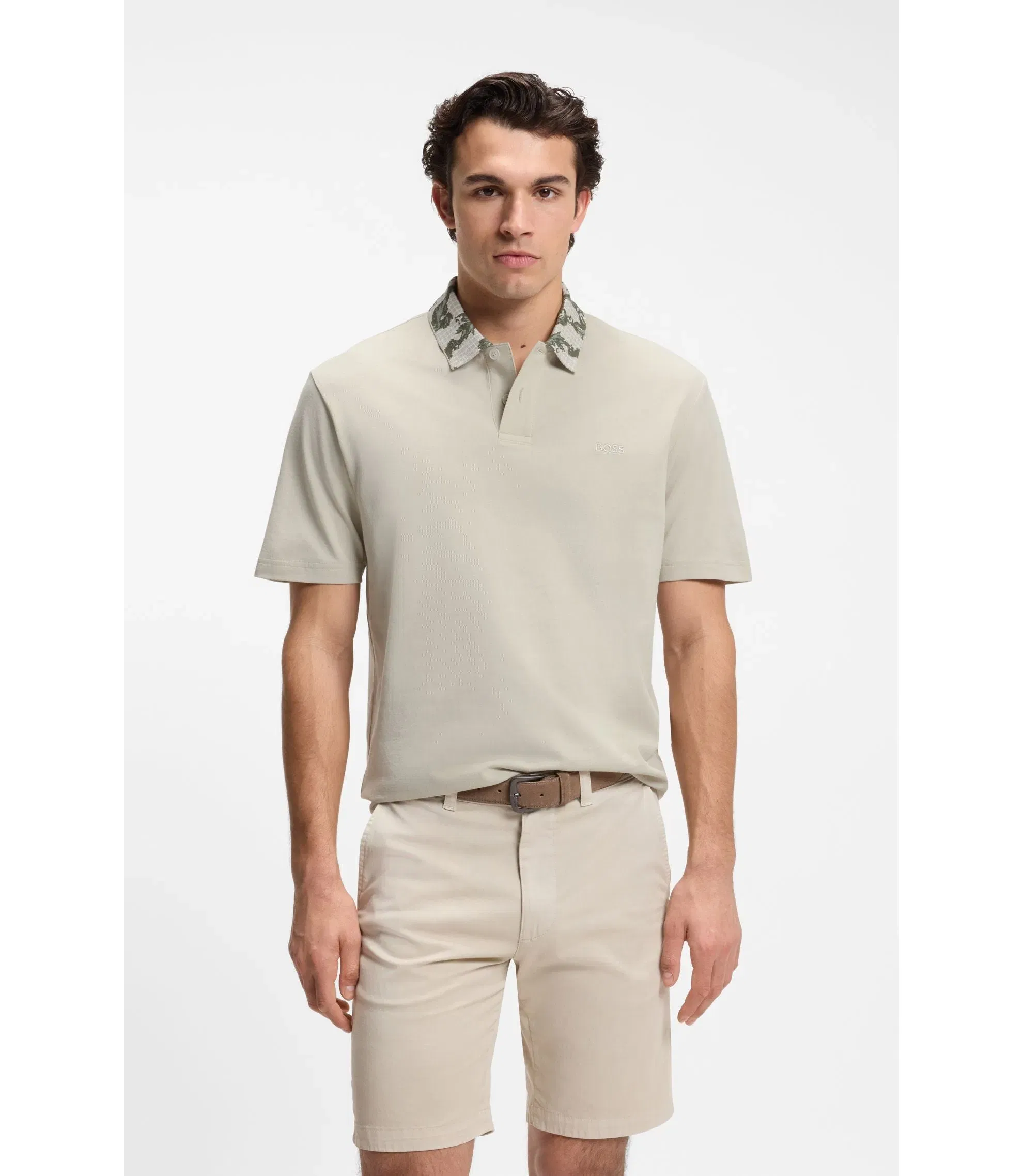 Boss Relaxed Fit Polo With Jacquard Collar Light Beige