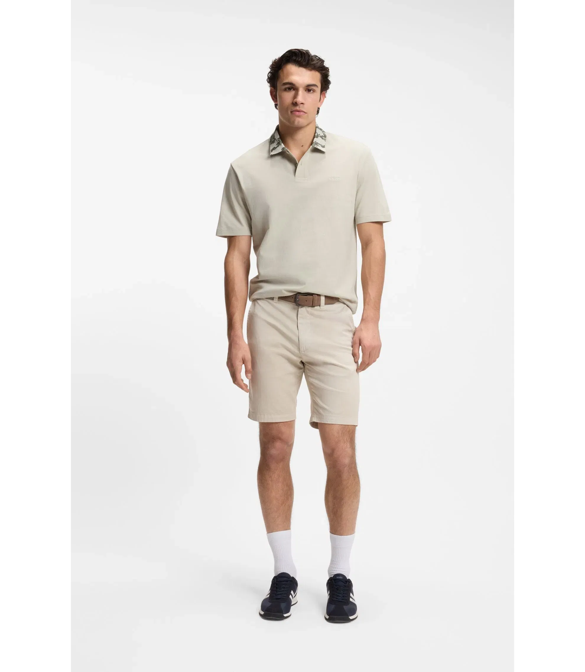 Boss Relaxed Fit Polo With Jacquard Collar Light Beige