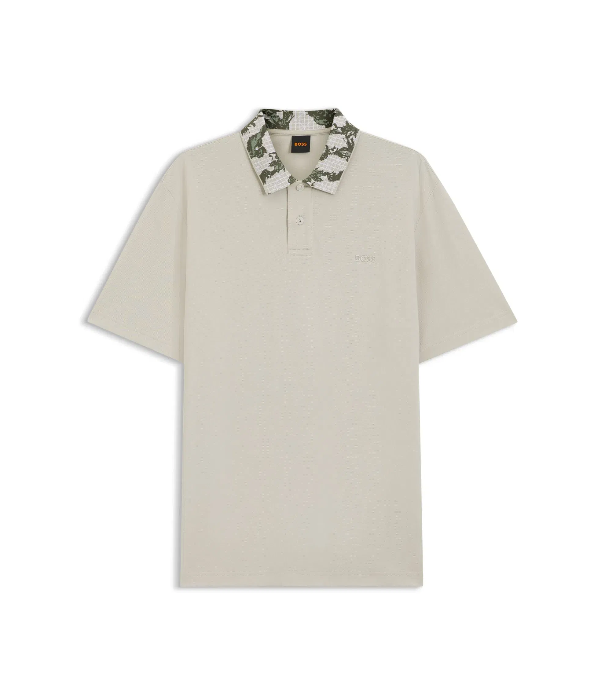 Boss Relaxed Fit Polo With Jacquard Collar Light Beige