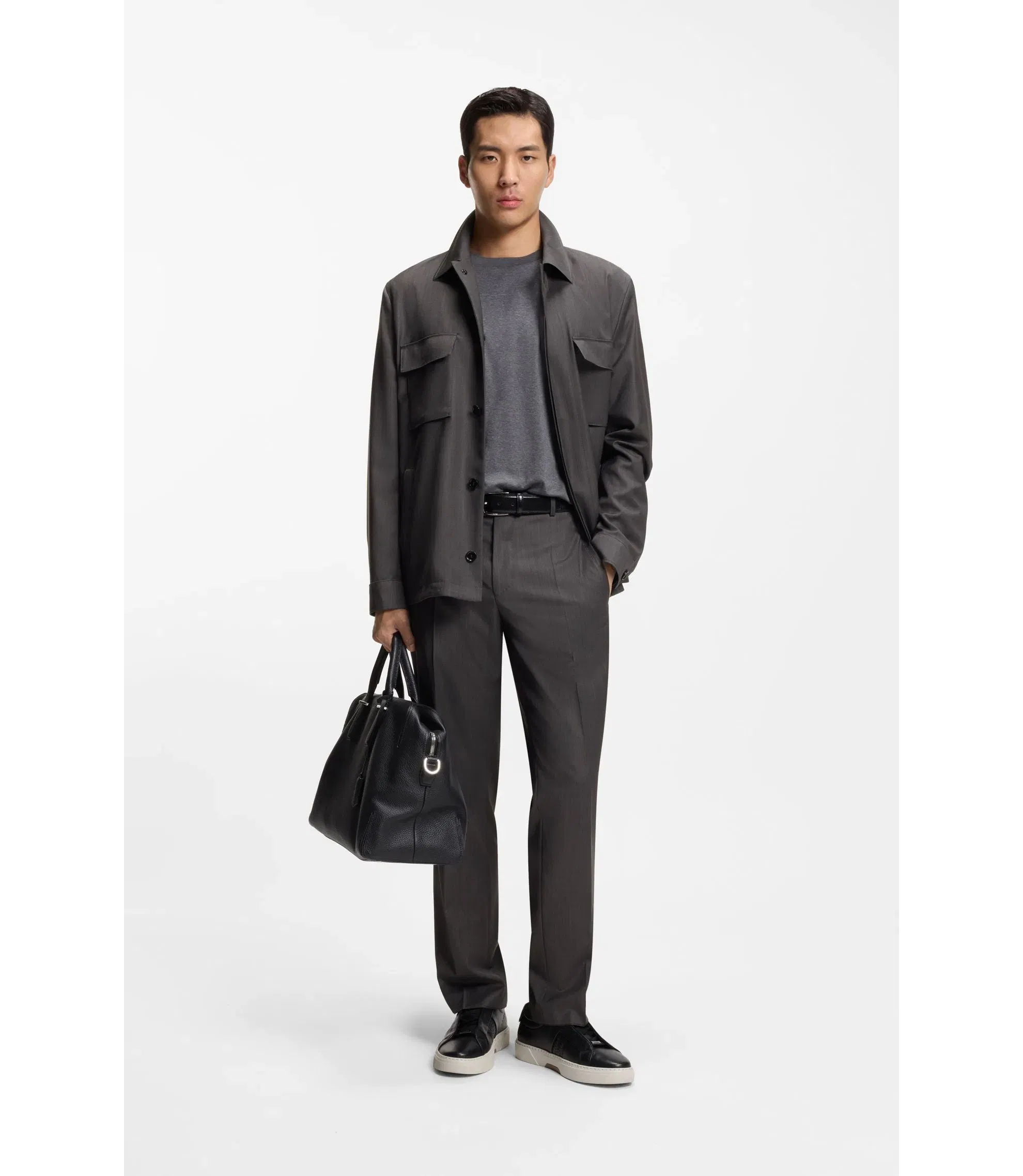 Boss Relaxed Fit Overshirt In Water Repellent Wool Black