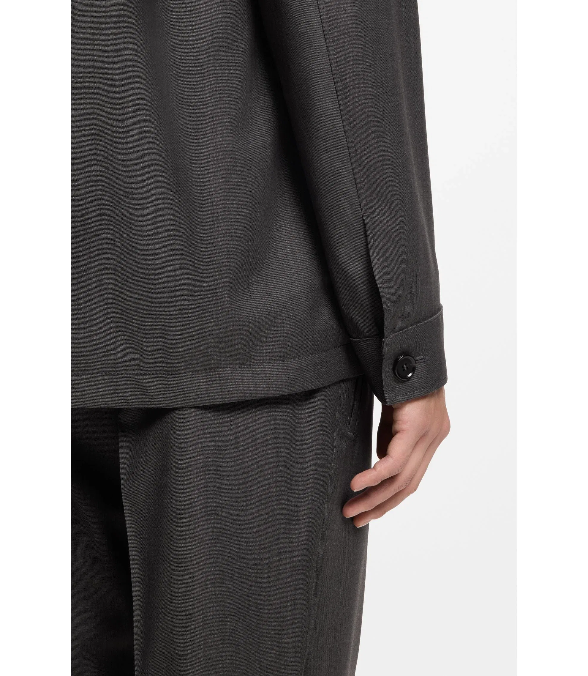 Boss Relaxed Fit Overshirt In Water Repellent Wool Black