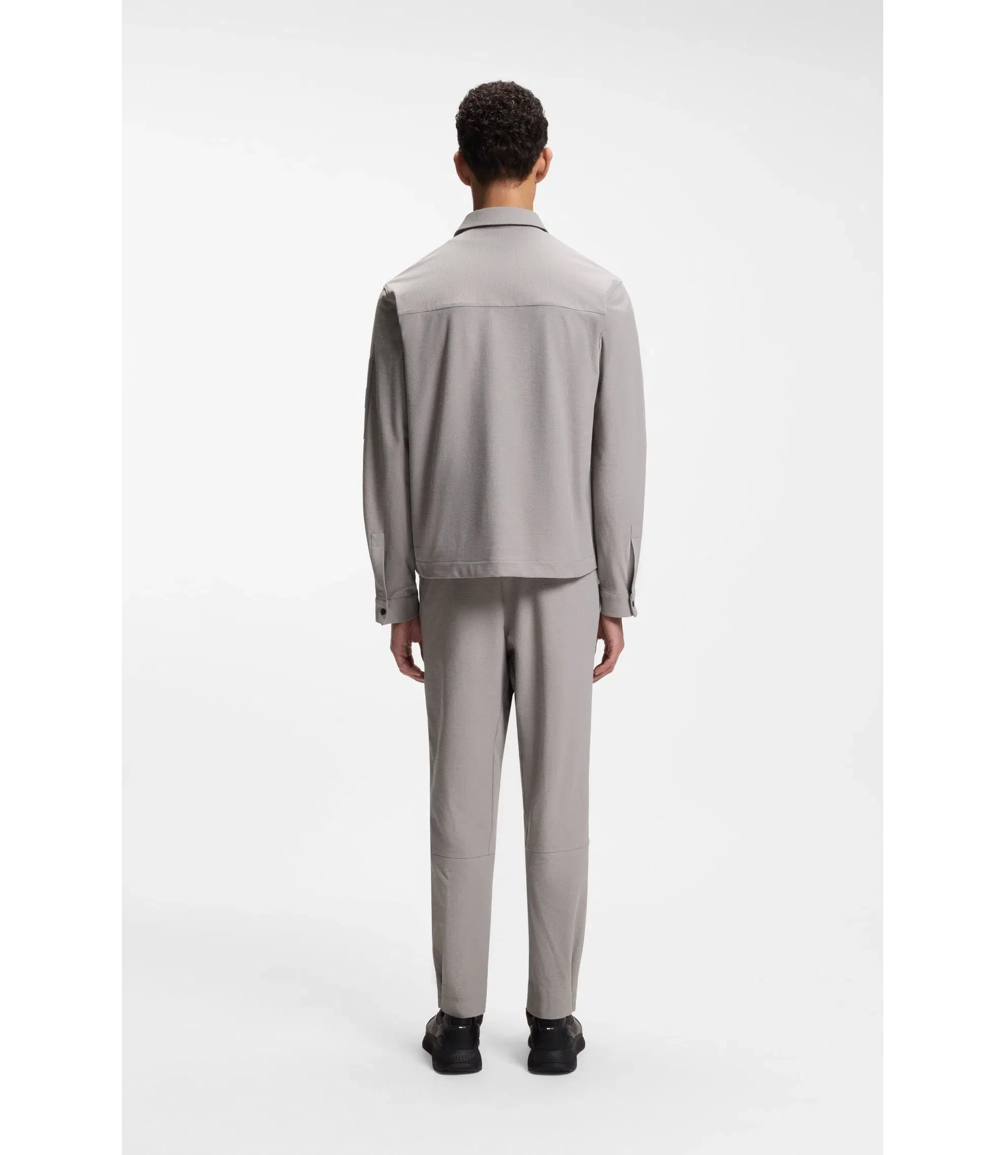 Boss Relaxed Fit Overshirt In Waffle Fabric Light Grey