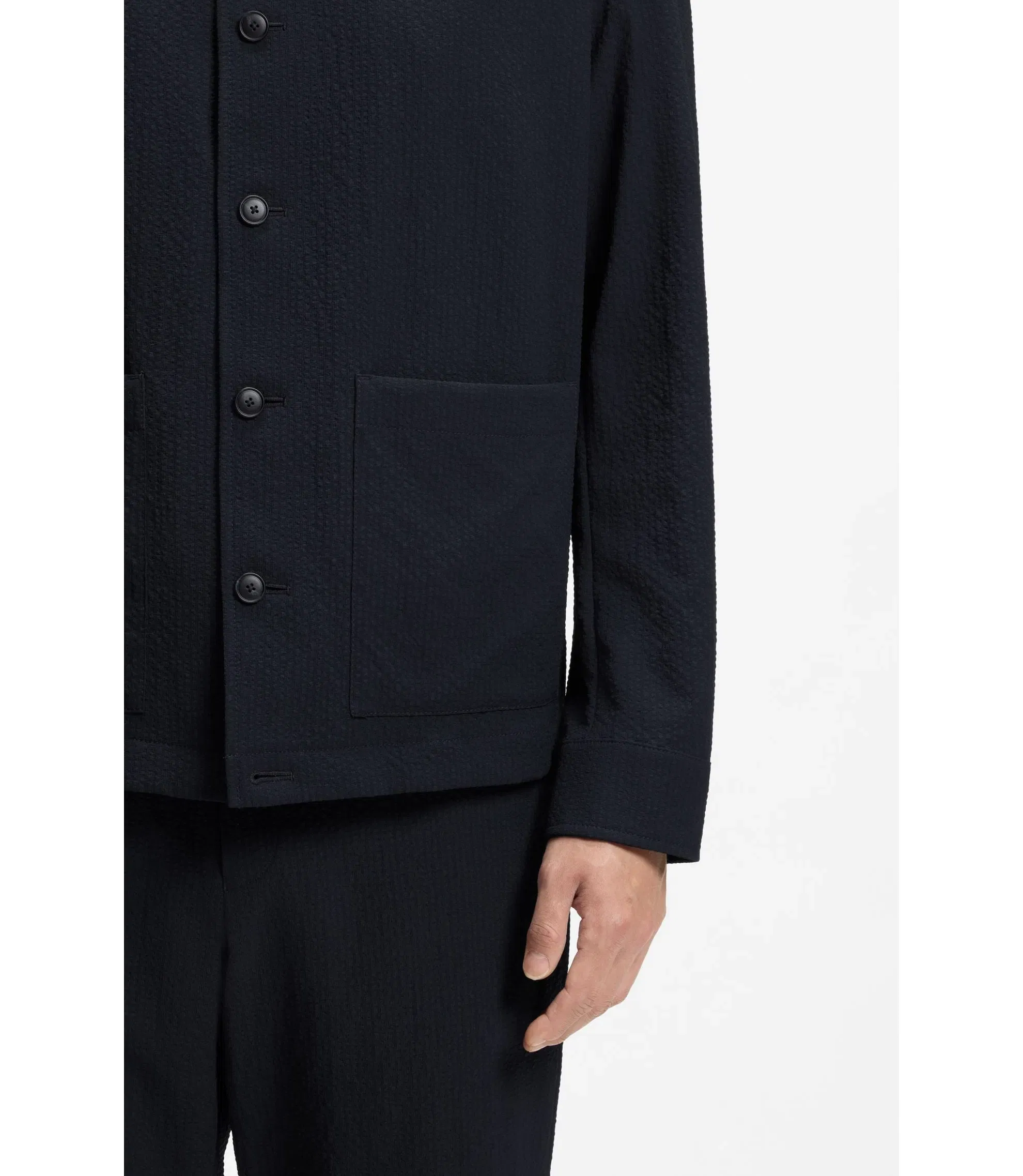 Boss Relaxed Fit Overshirt In Performance Seersucker Dark Blue