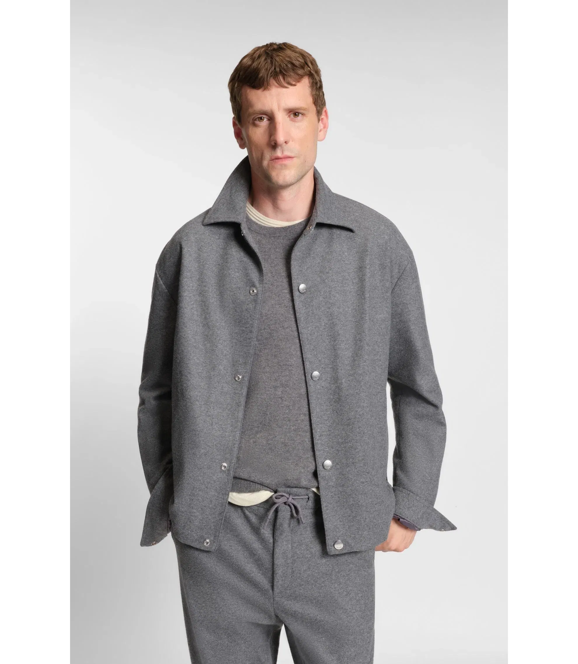 Boss Relaxed Fit Overshirt In Brushed Stretch Flannel Grey