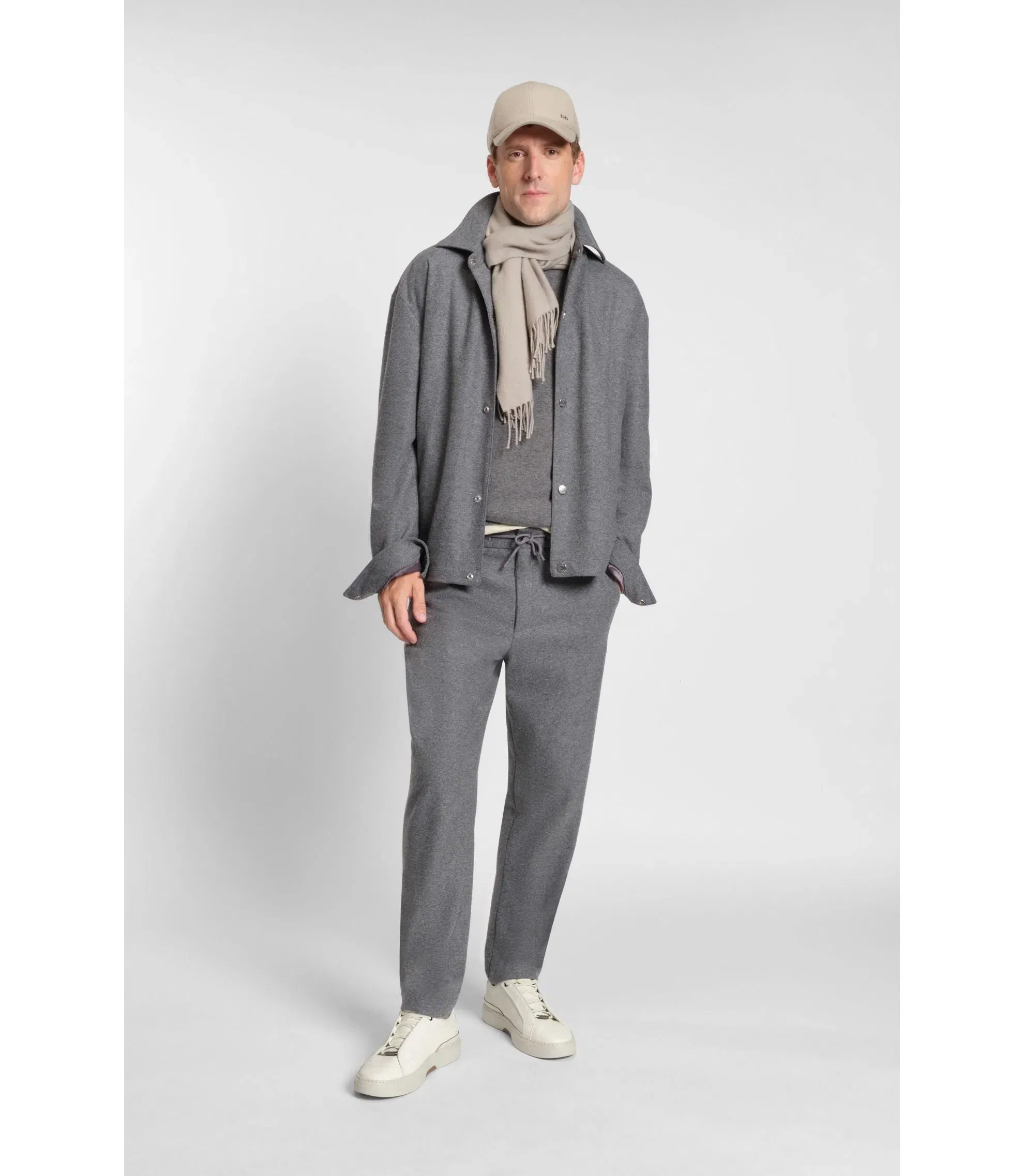 Boss Relaxed Fit Overshirt In Brushed Stretch Flannel Grey
