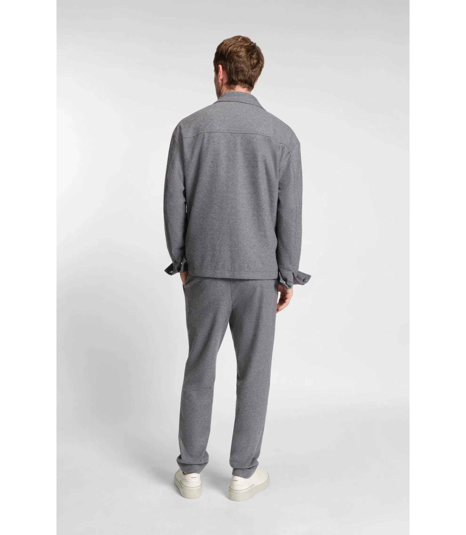 Boss Relaxed Fit Overshirt In Brushed Stretch Flannel Grey