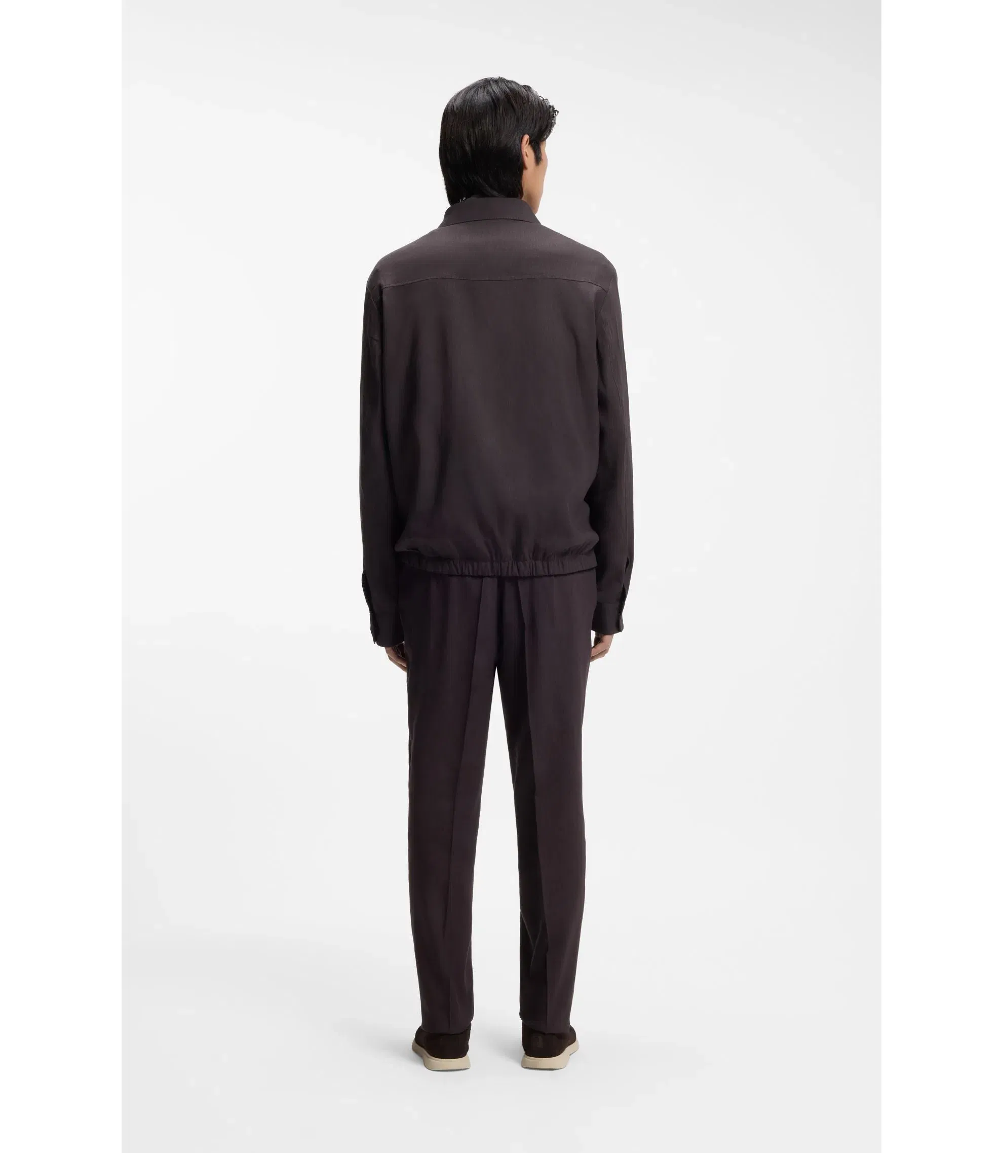 Boss Relaxed Fit Overshirt In A Linen Blend Dark Brown