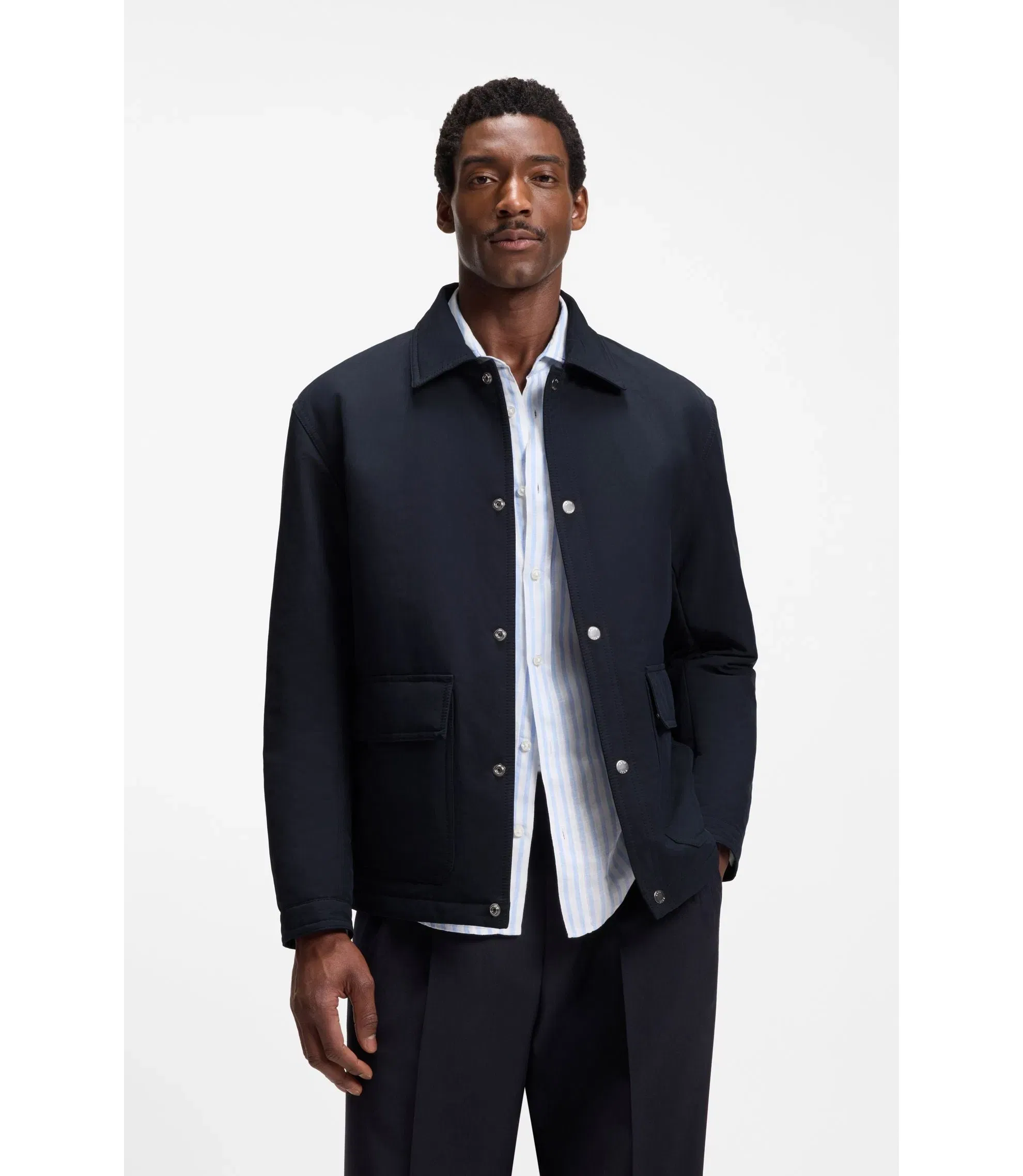 Boss Relaxed Fit Jacket In Water Repellent Peached Fabric Dark Blue