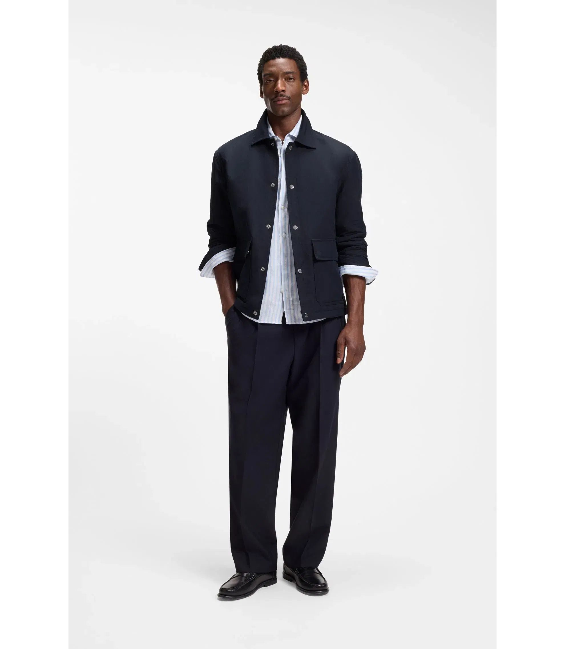 Boss Relaxed Fit Jacket In Water Repellent Peached Fabric Dark Blue