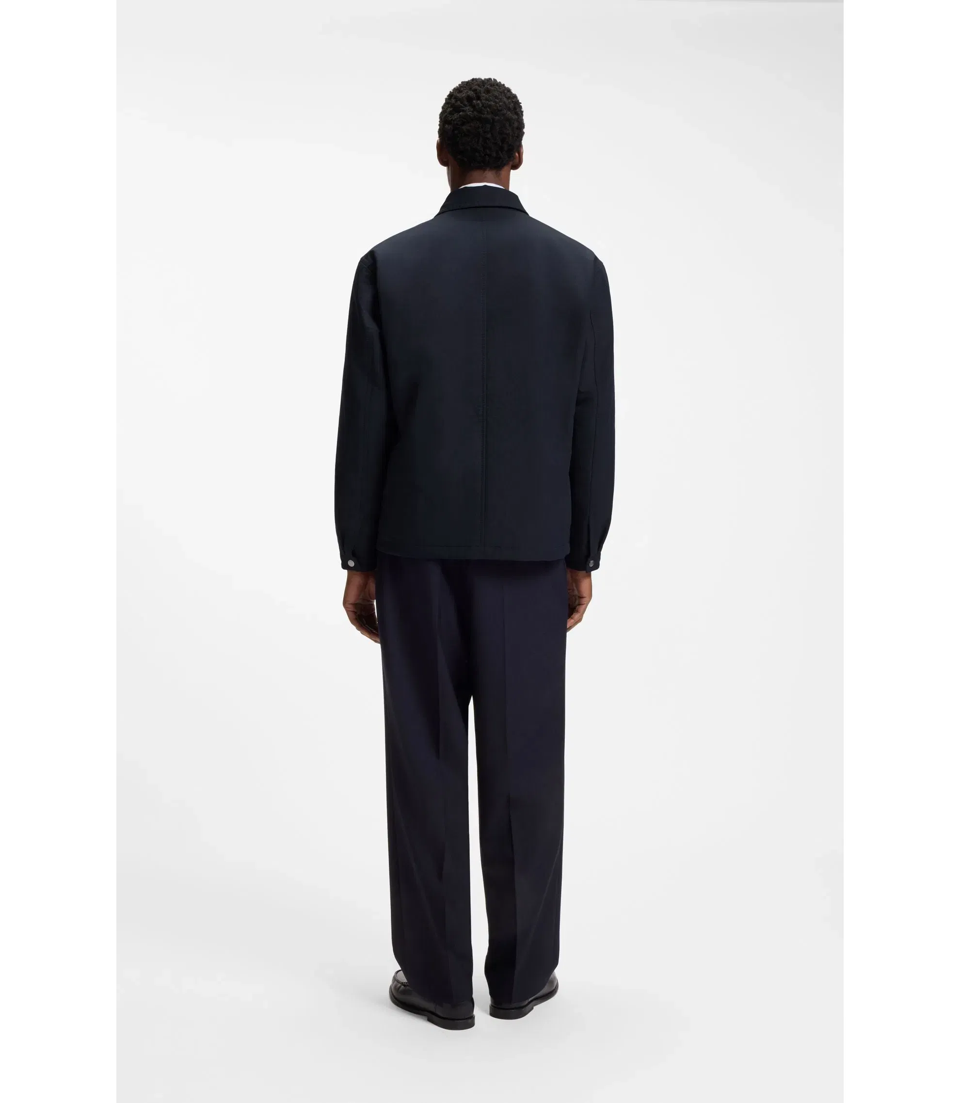 Boss Relaxed Fit Jacket In Water Repellent Peached Fabric Dark Blue
